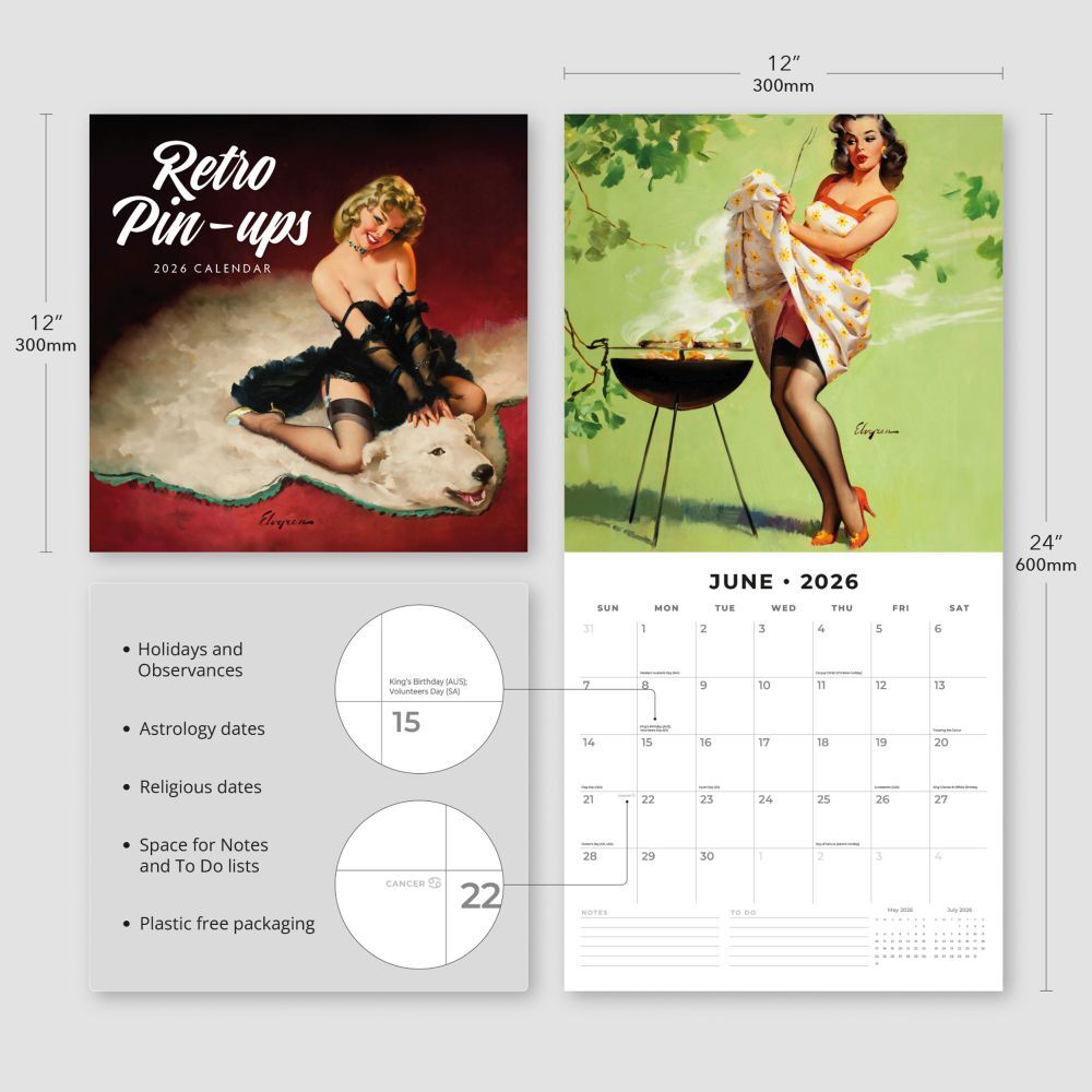 2026 Retro Pin-Ups - Square Wall Calendar