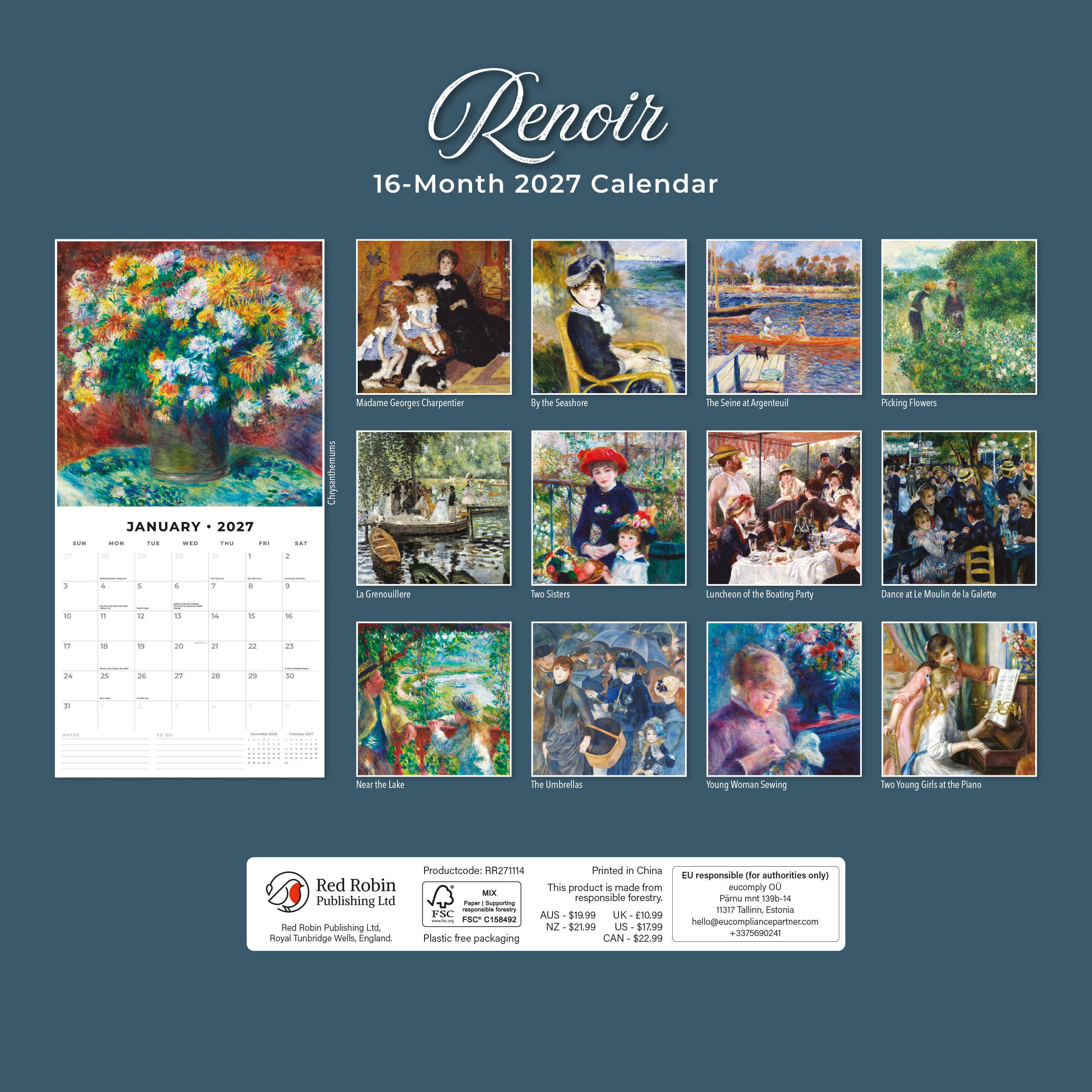 2027 Renoir - Square Wall Calendar