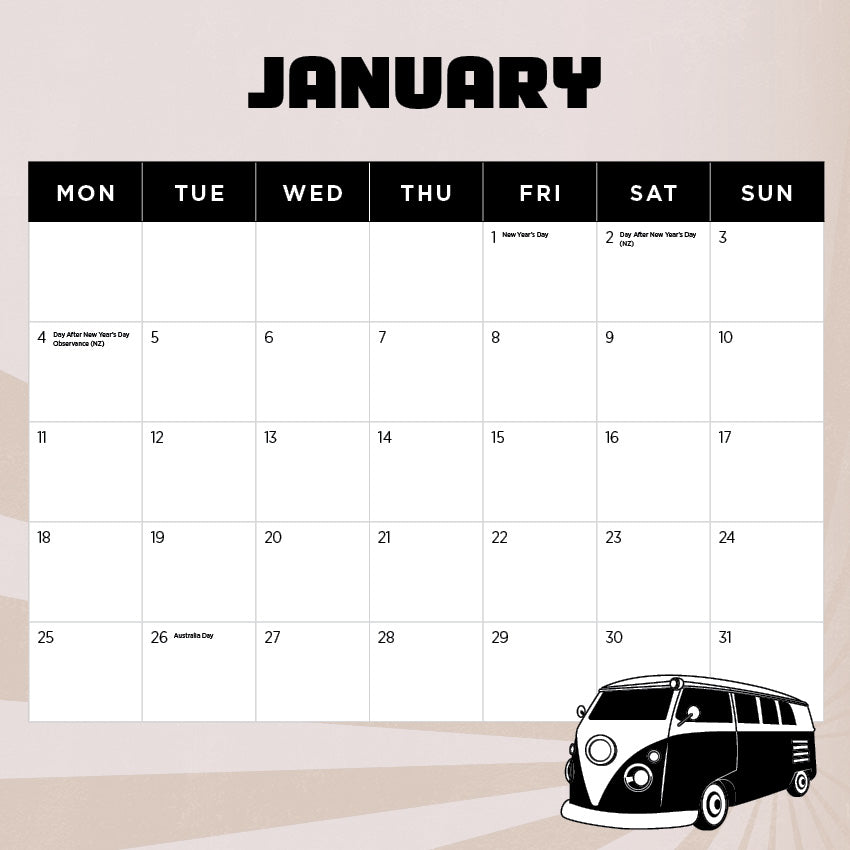 2027 Retro Vans - Square Wall Calendar