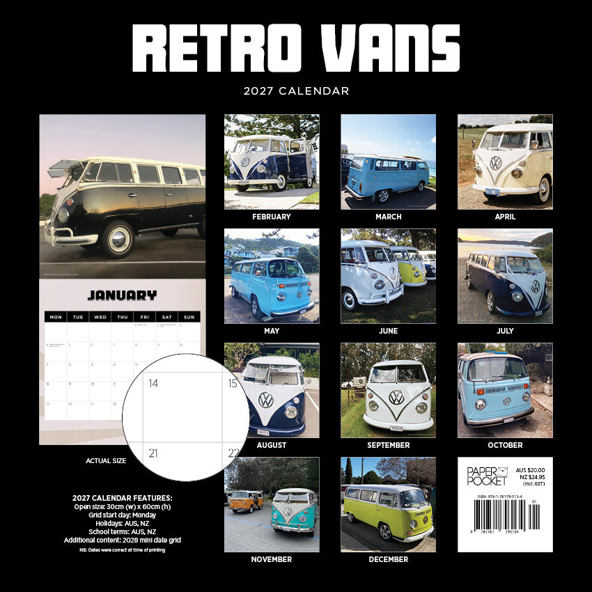 2027 Retro Vans - Square Wall Calendar