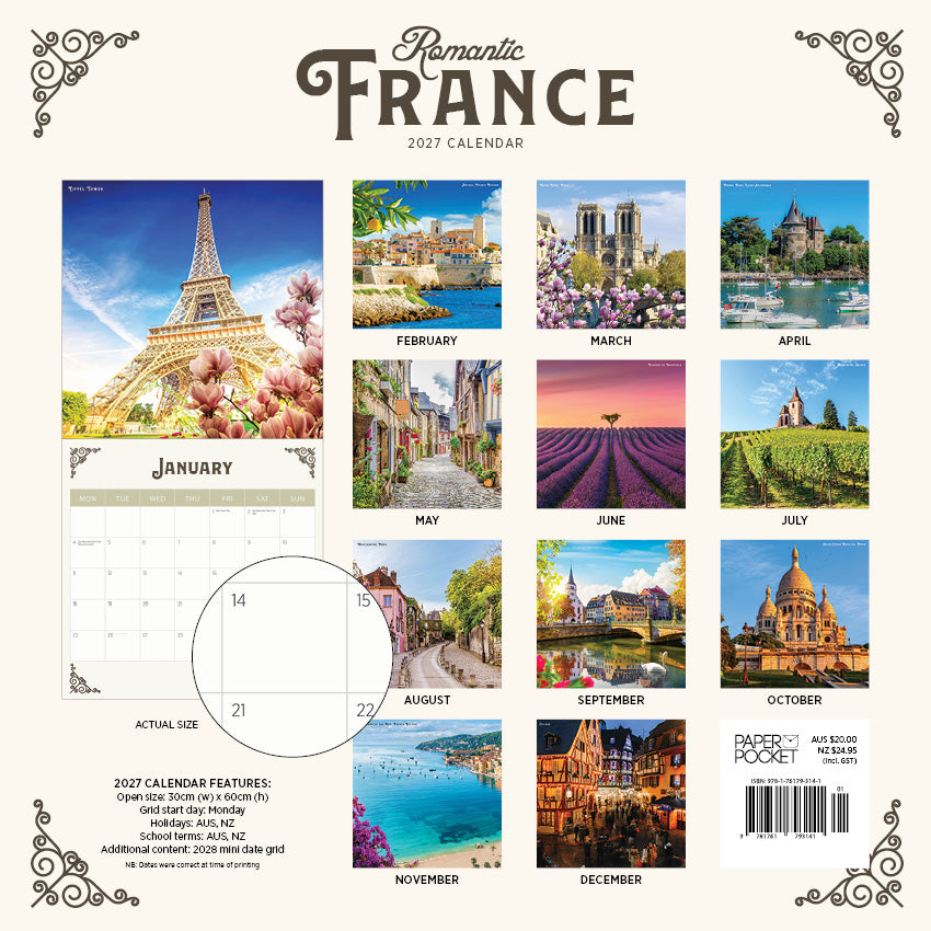 2027 Romantic France - Square Wall Calendar