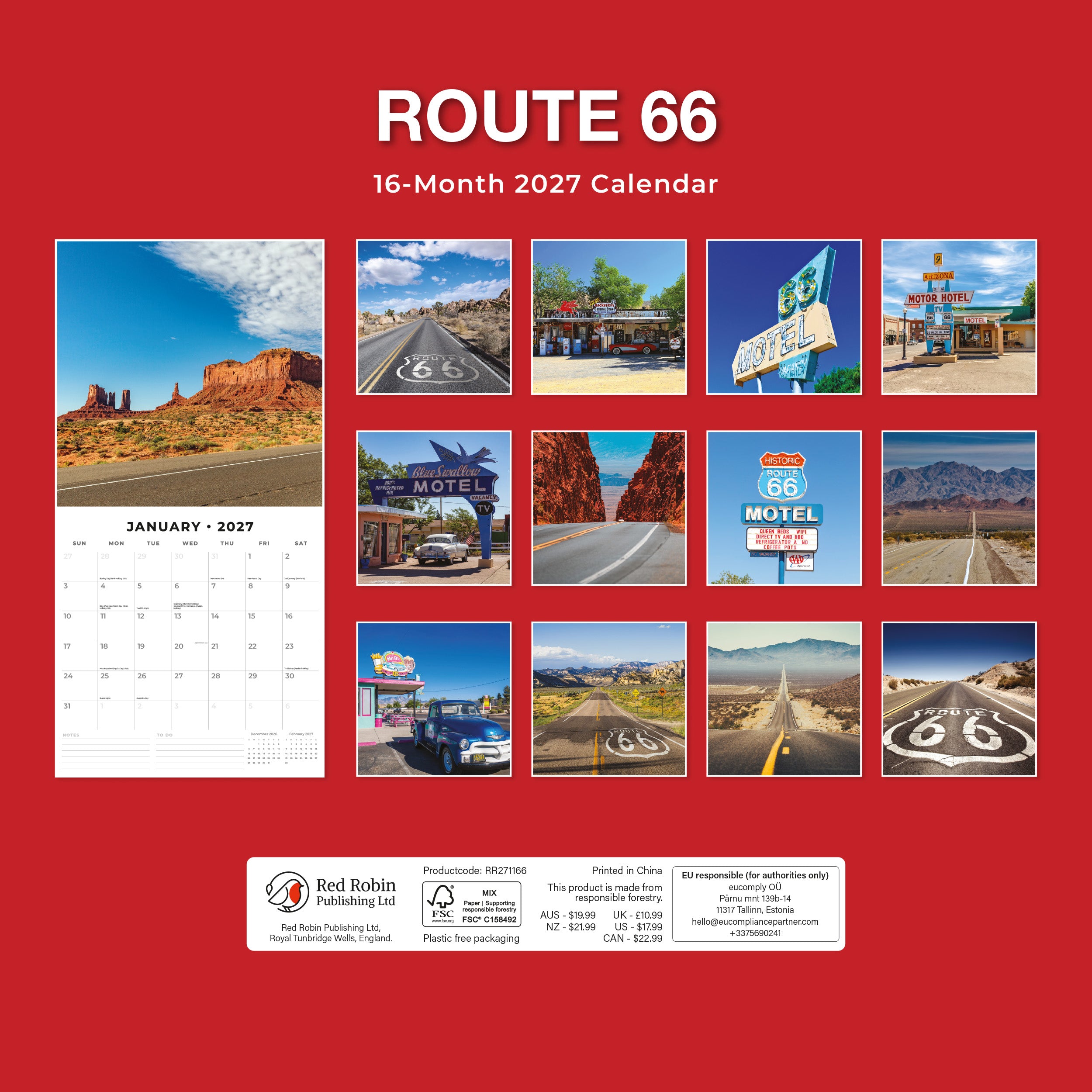 2027 Route 66 - Square Wall Calendar