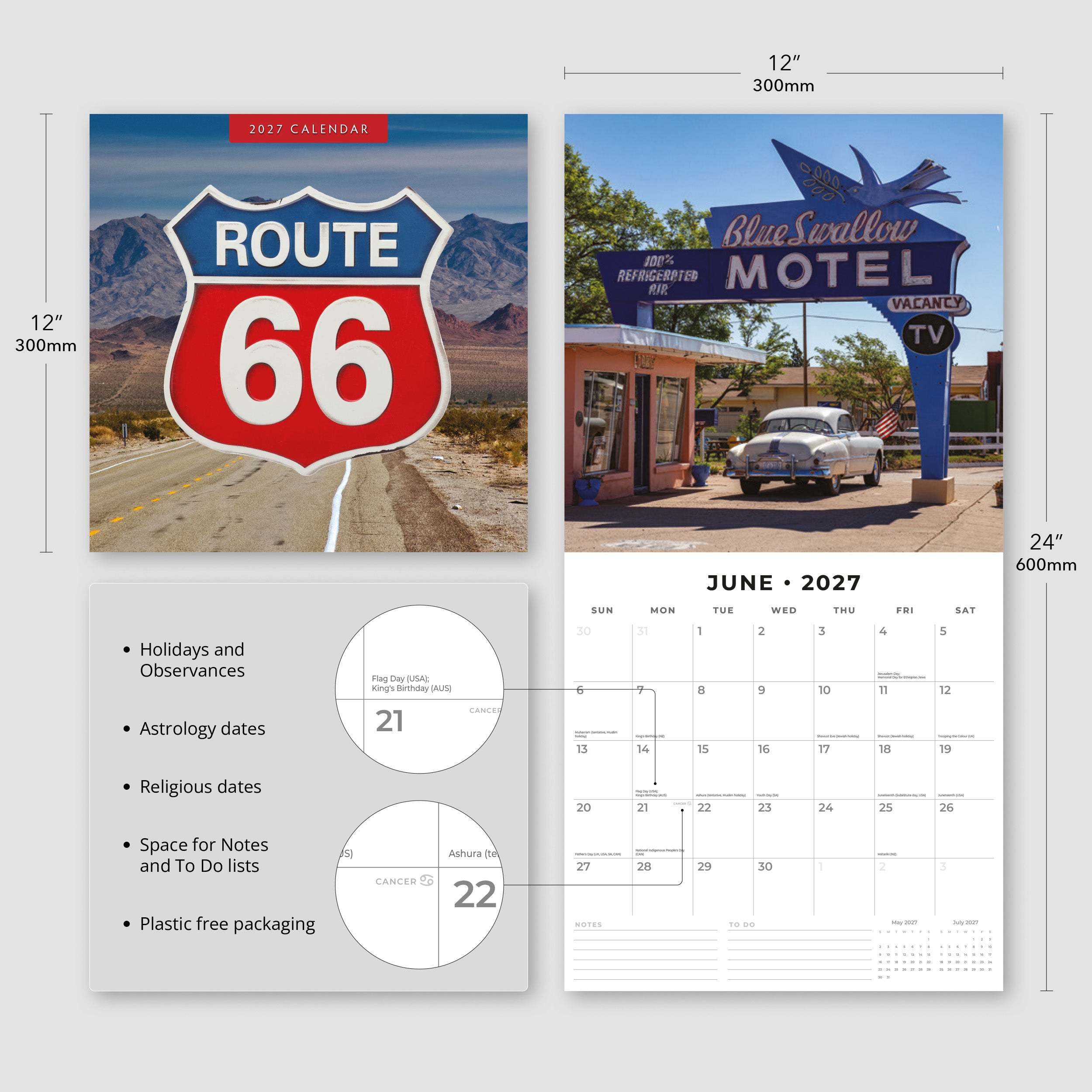 2027 Route 66 - Square Wall Calendar