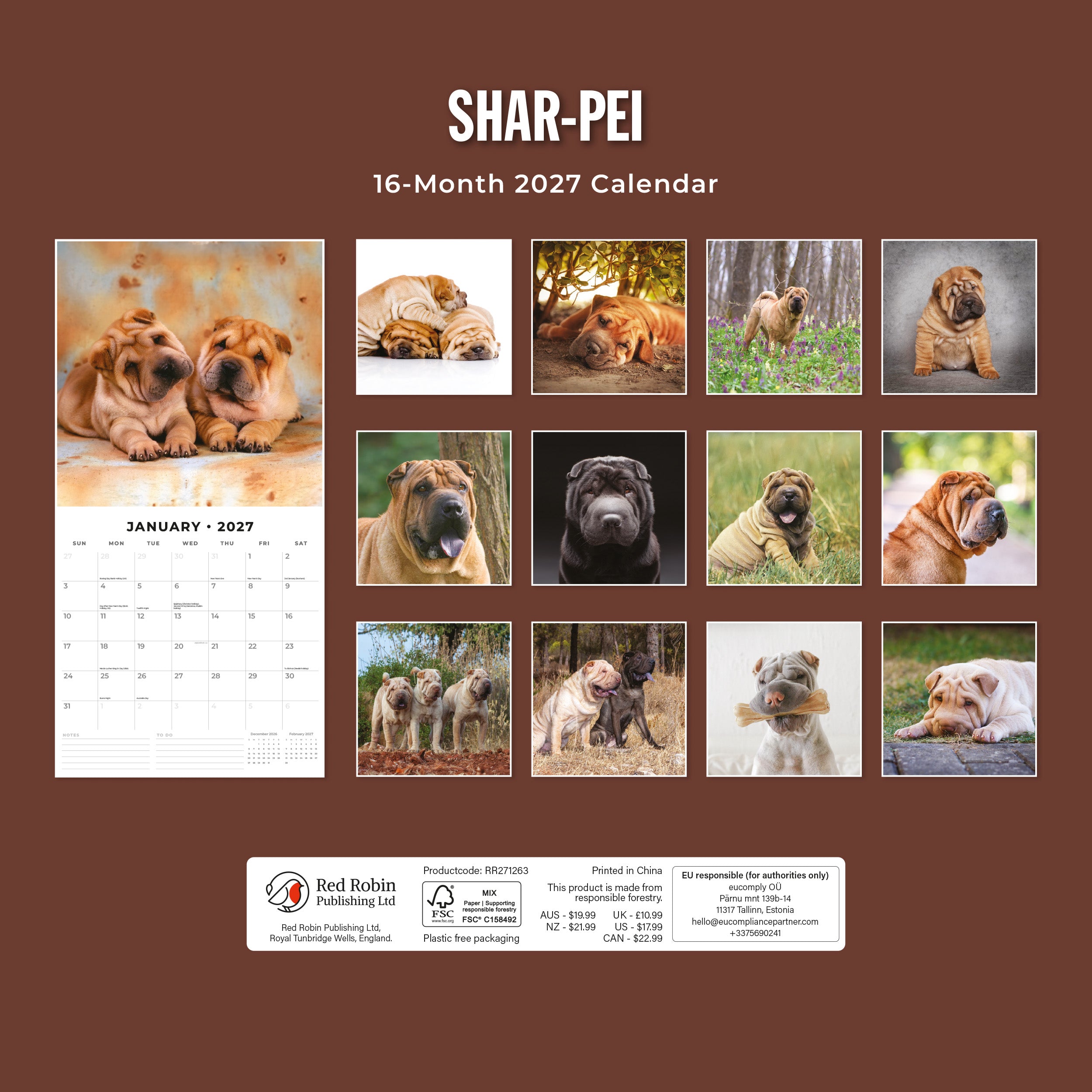 2027 Shar-Pei - Square Wall Calendar