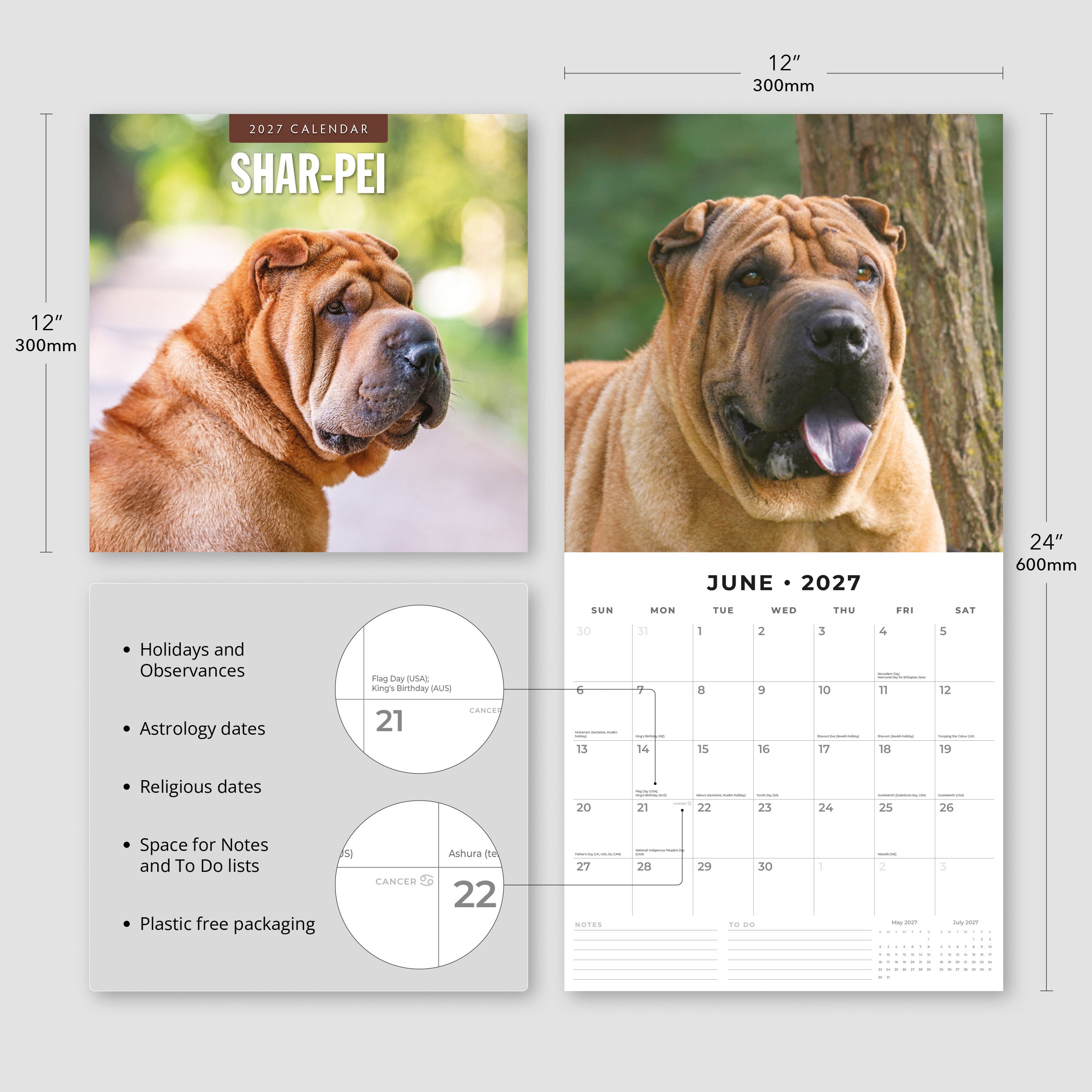 2027 Shar-Pei - Square Wall Calendar