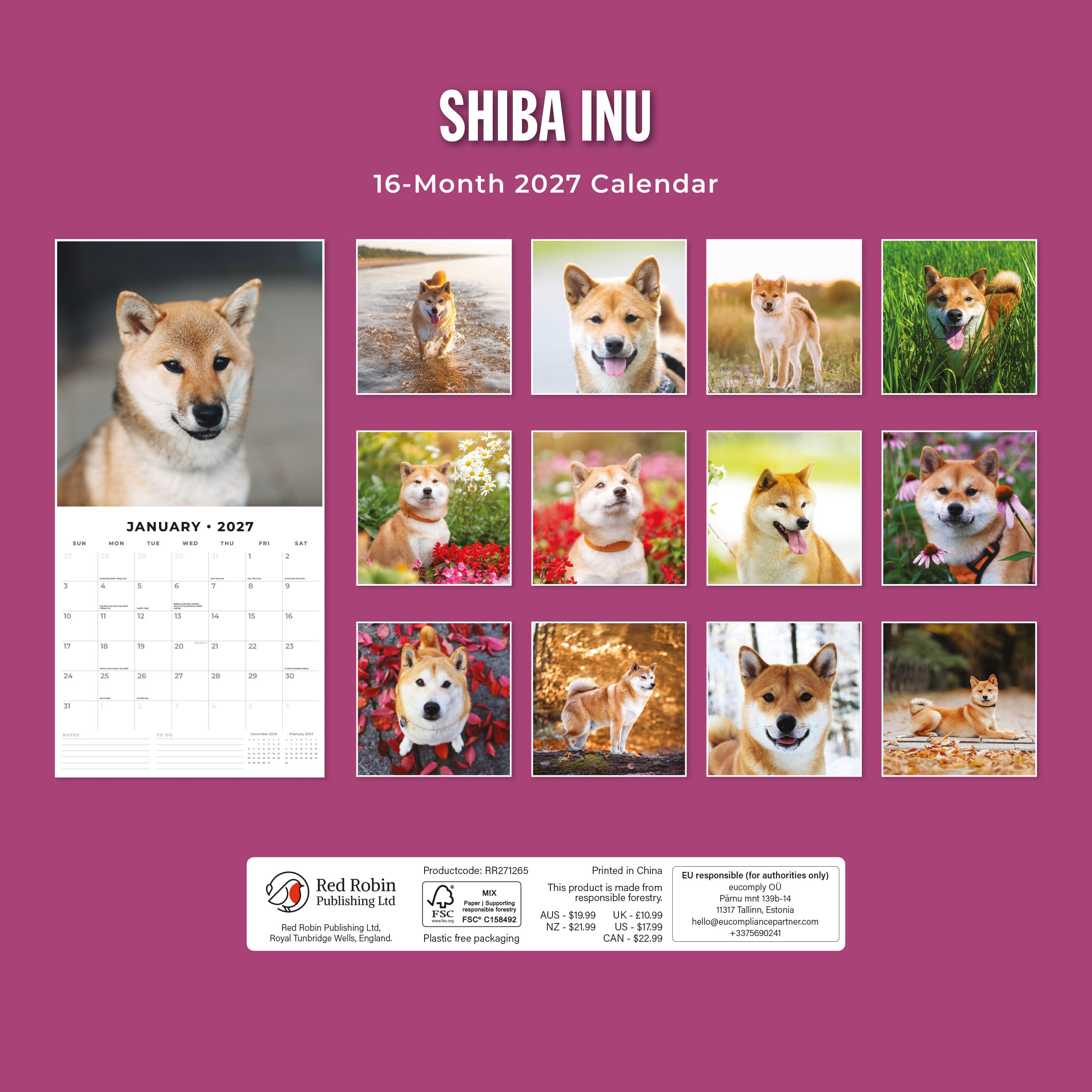 2027 Shiba Inu - Square Wall Calendar