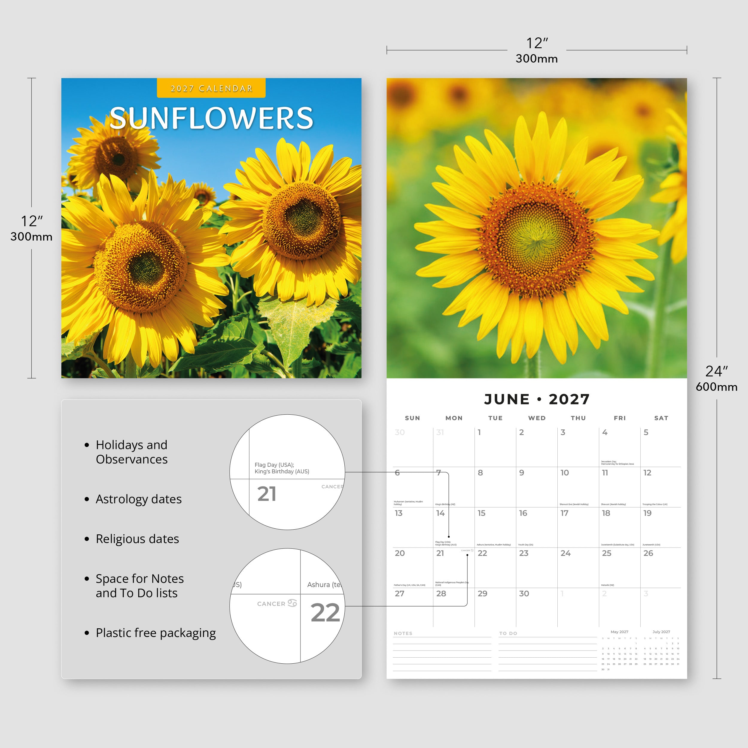 2027 Sunflowers - Square Wall Calendar