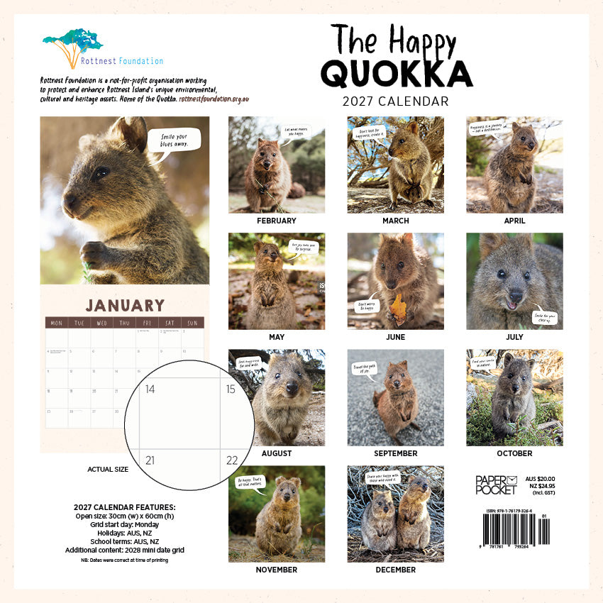 2027 The Happy Quokka - Square Wall Calendar