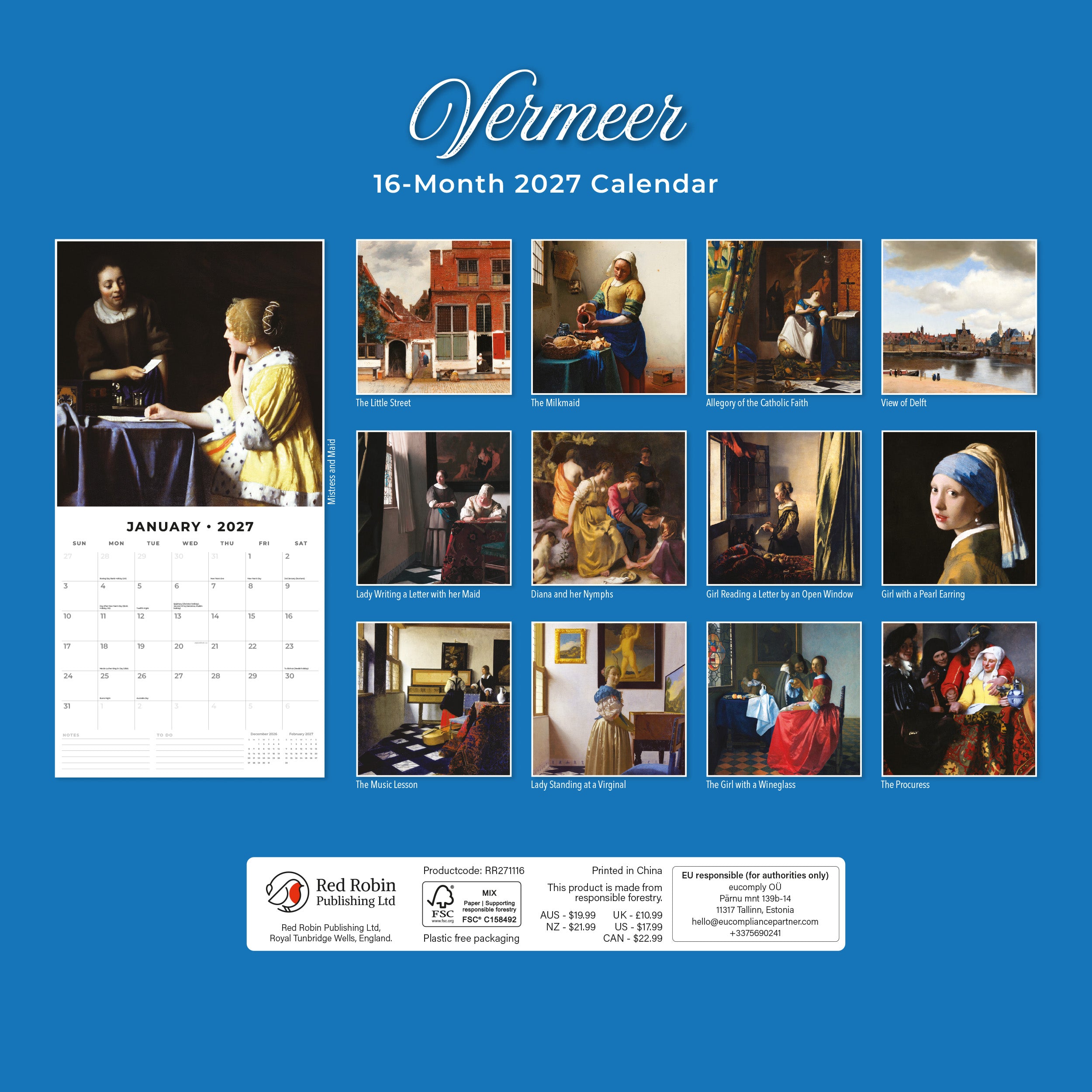 2027 Vermeer - Square Wall Calendar