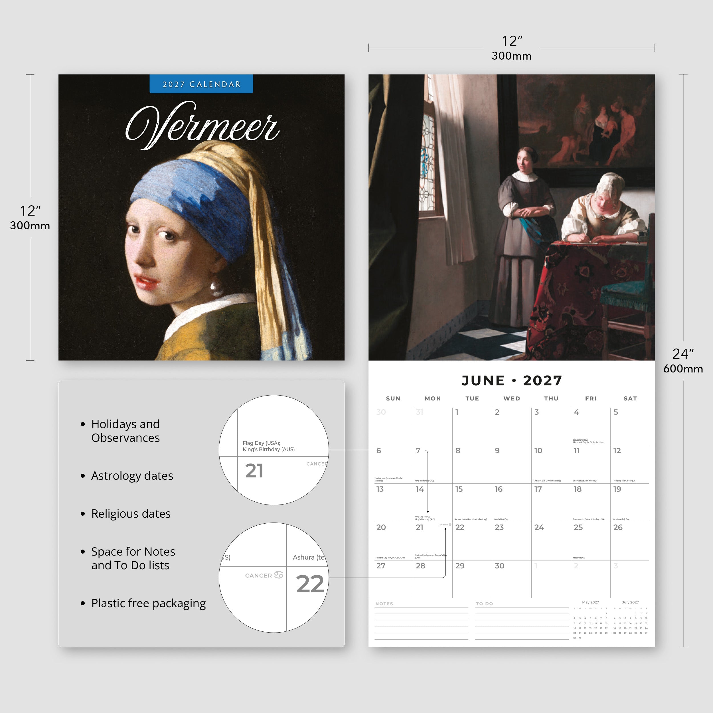 2027 Vermeer - Square Wall Calendar