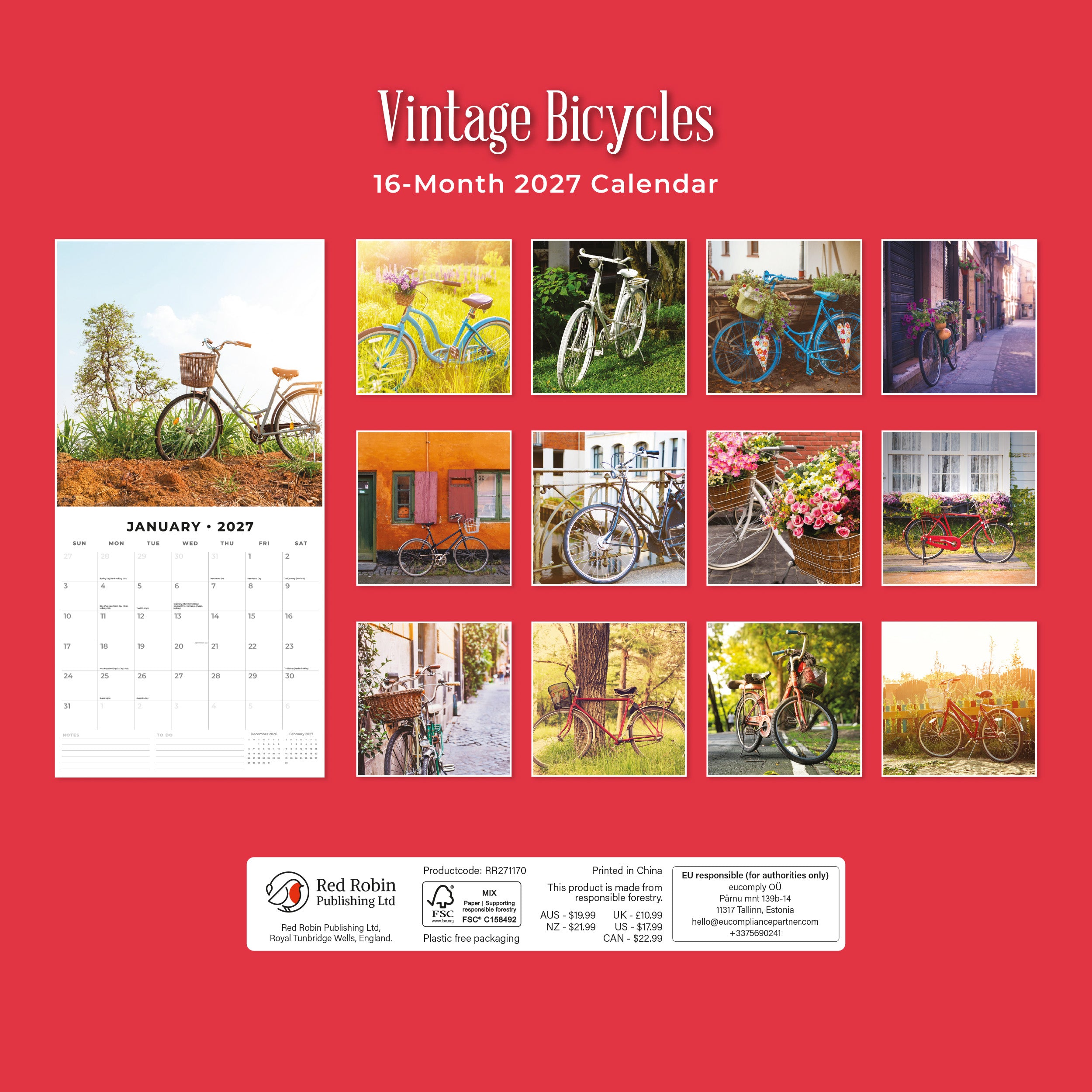 2027 Vintage Bicycles - Square Wall Calendar