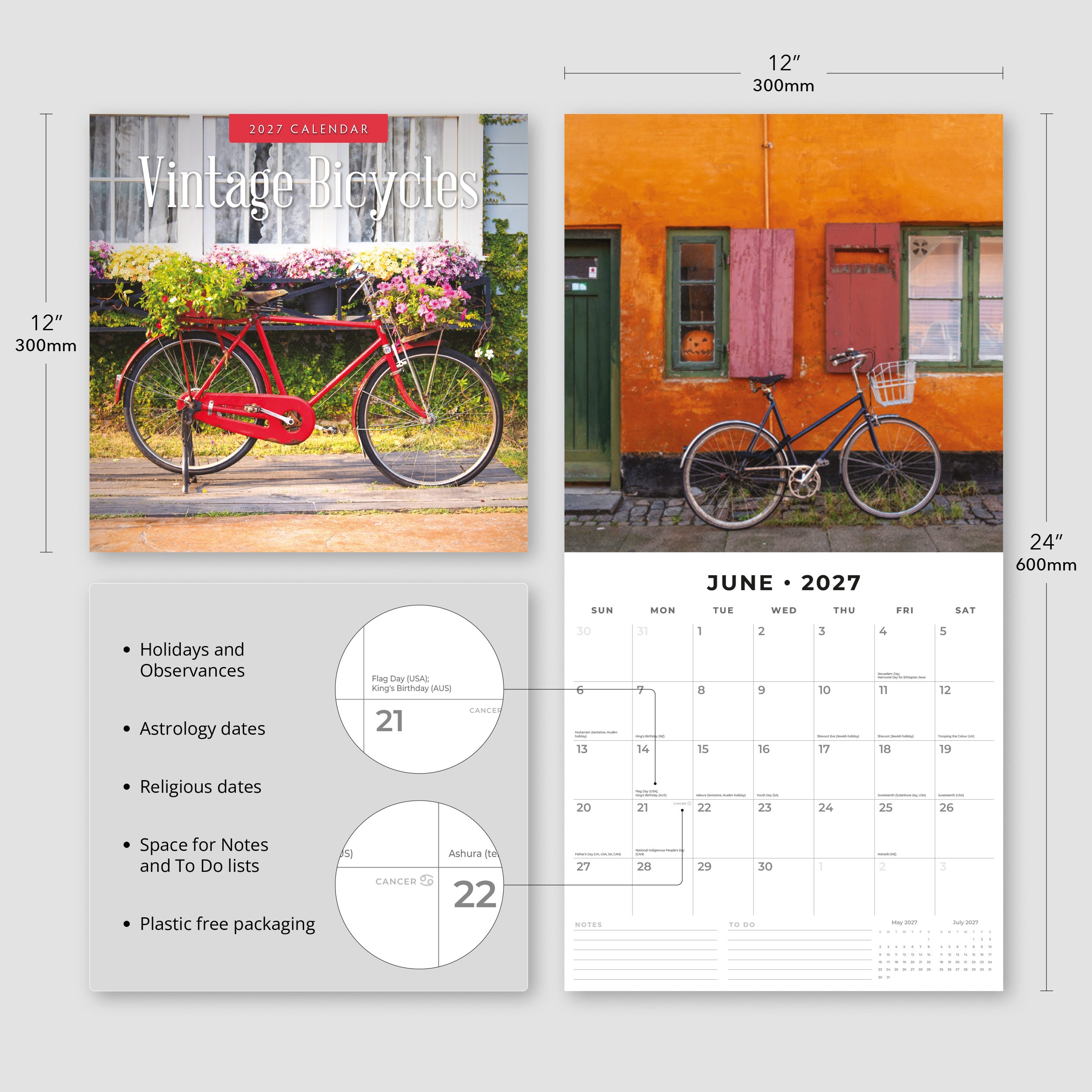 2027 Vintage Bicycles - Square Wall Calendar