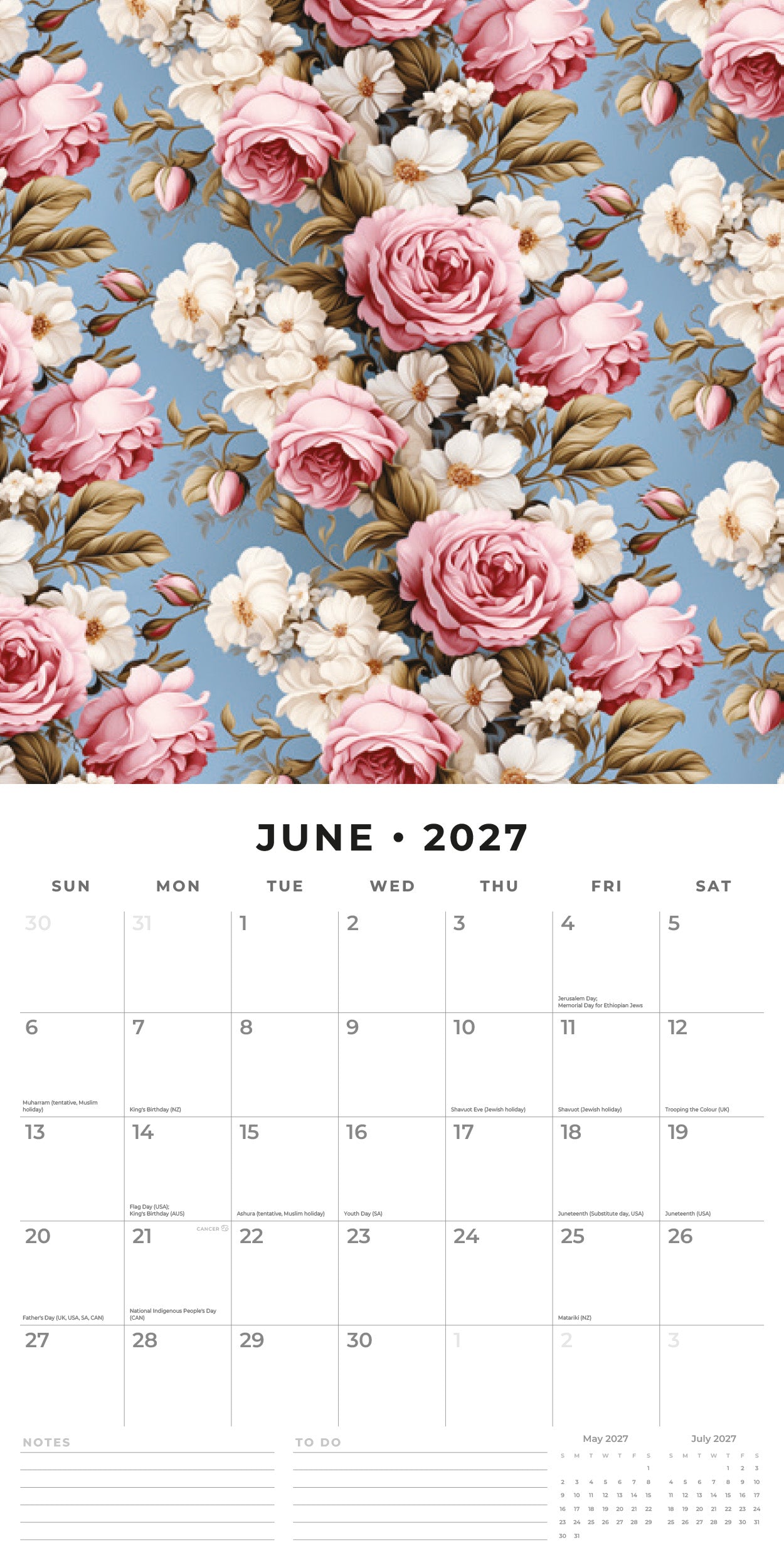 2027 Vintage Roses - Square Wall Calendar