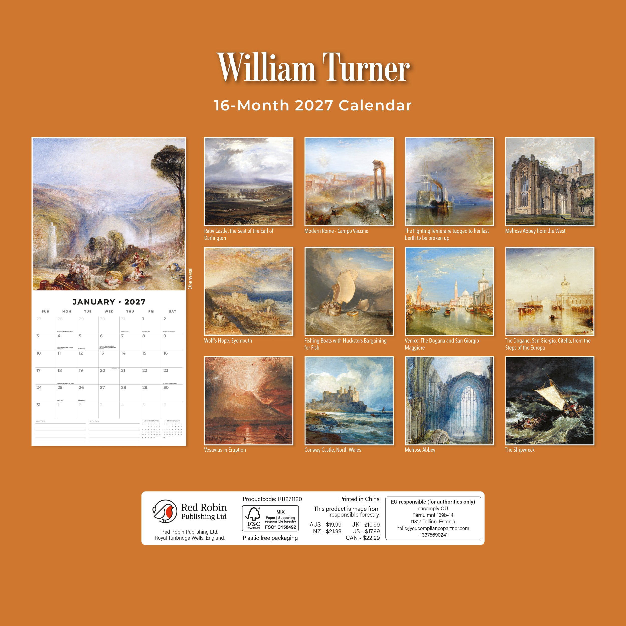2027 William Turner - Square Wall Calendar