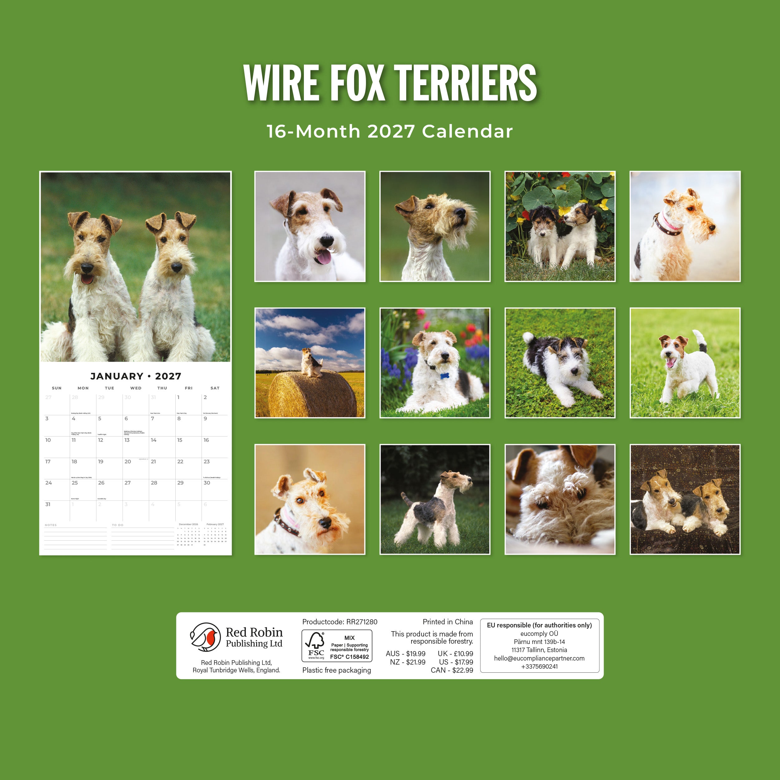 2027 Wire Fox Terriers - Square Wall Calendar