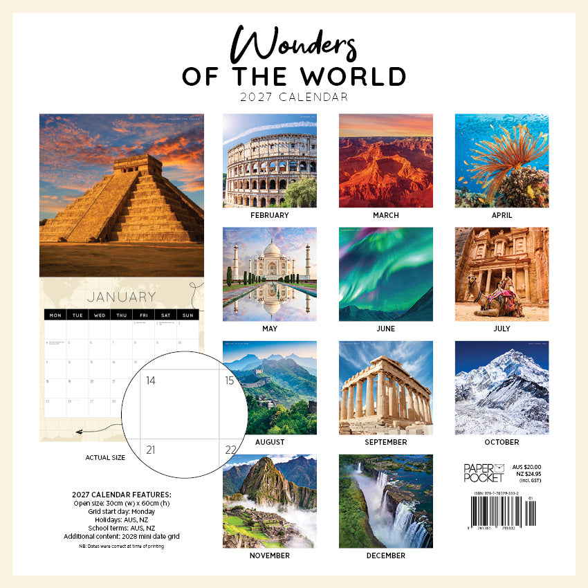 2027 Wonders Of The World - Square Wall Calendar