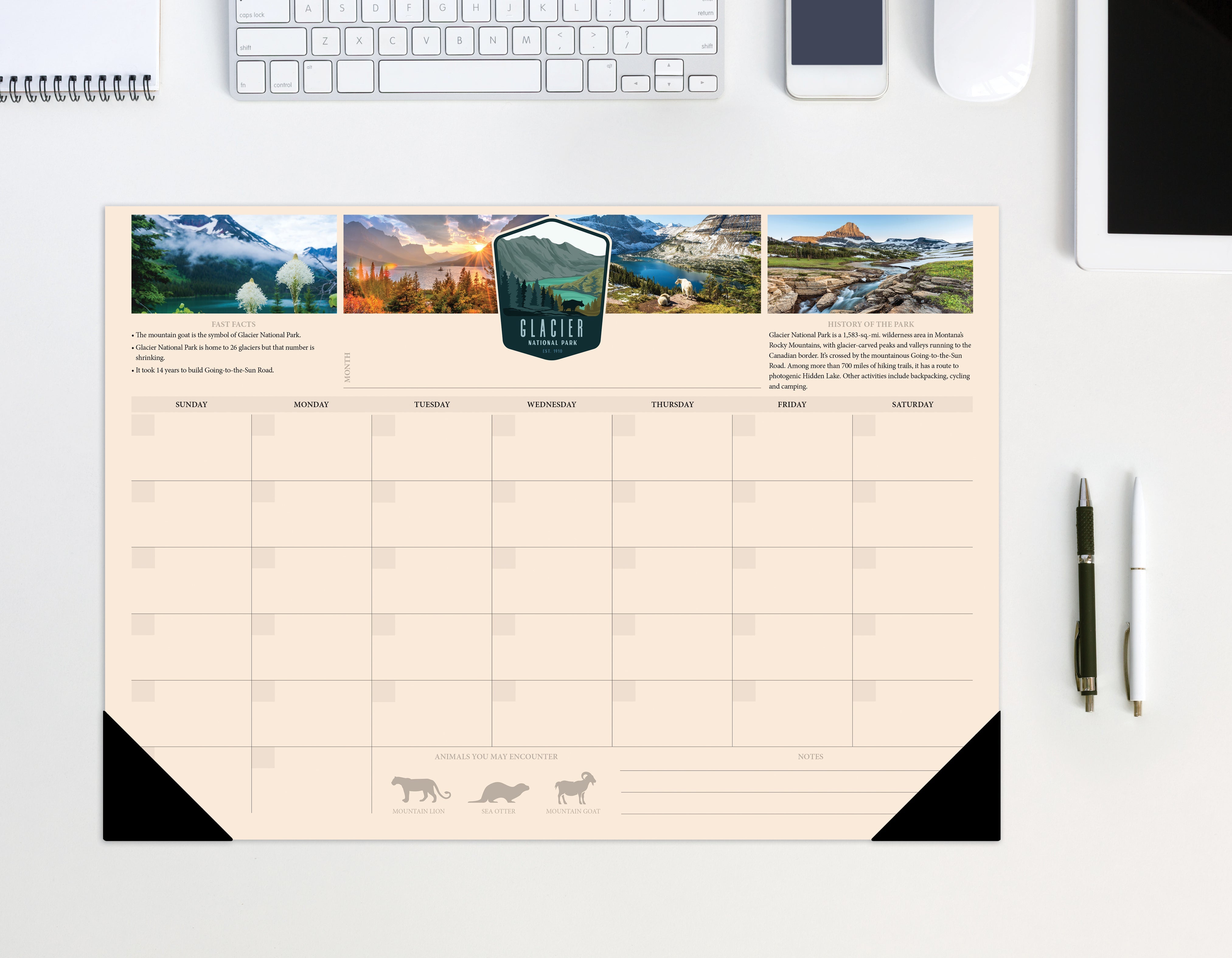 Undated National Park - Medium Monthly Desk Pad Calendar
