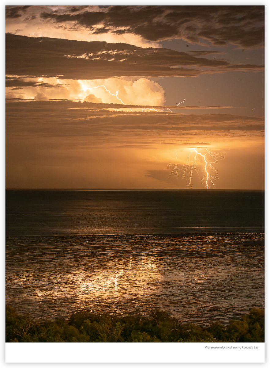 Broome & Beyond 2027 calendar photograph: Wet season electrical storm over Roebuck Bay
