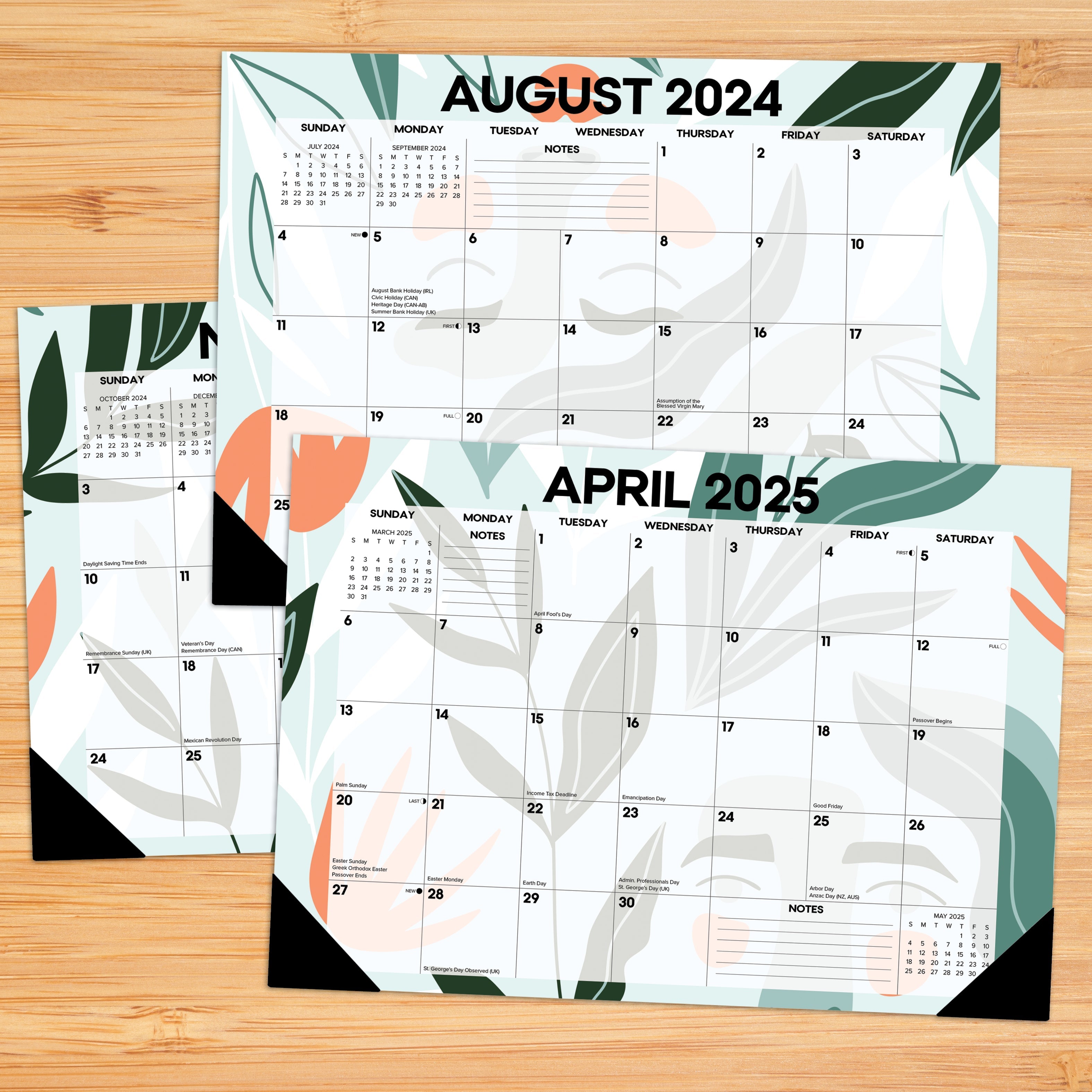 July 2024 - June 2025 Botanical Bliss - Medium Monthly Desk Pad Academic Calendar