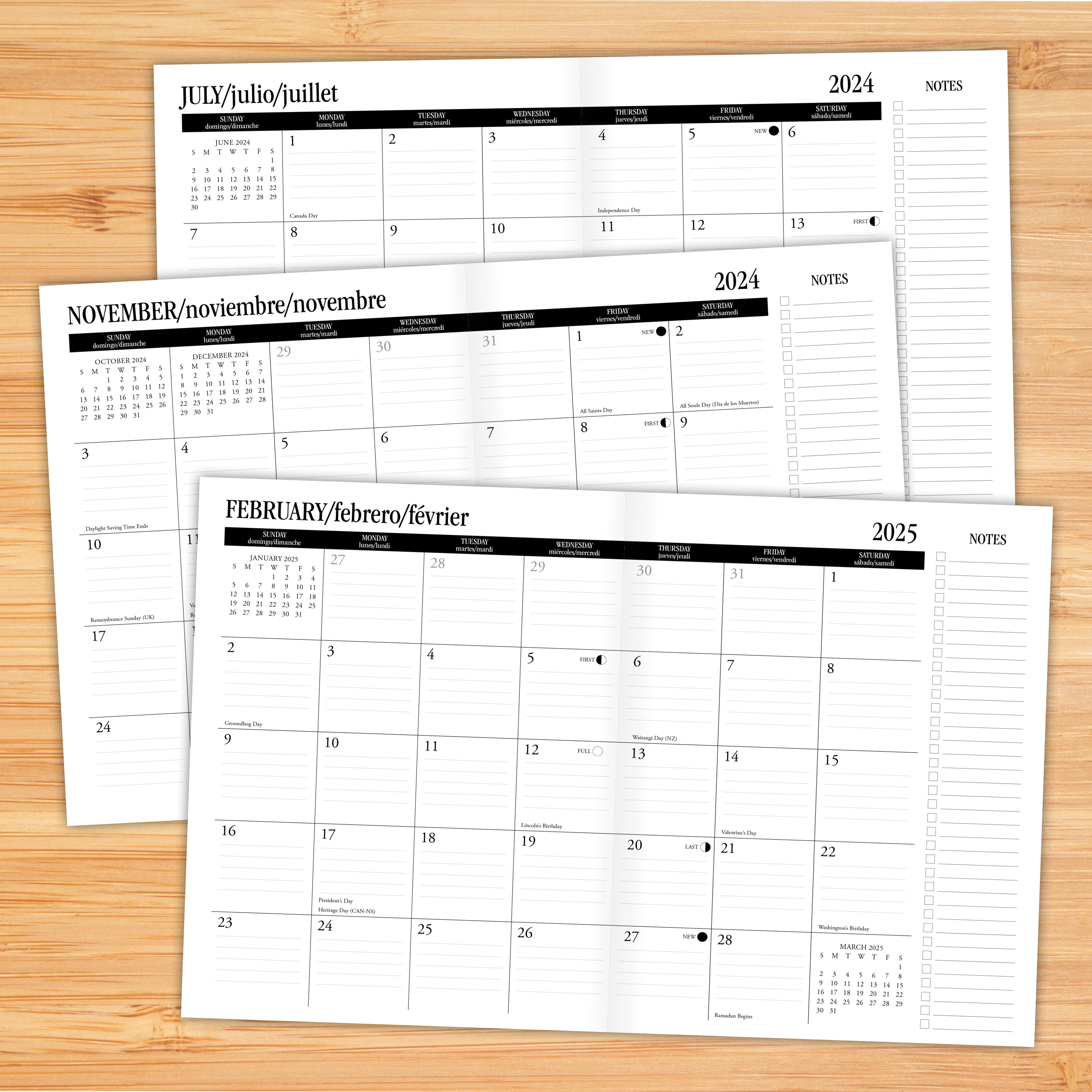 July 2024 - June 2025 Black - Monthly Academic Year Diary/Planner