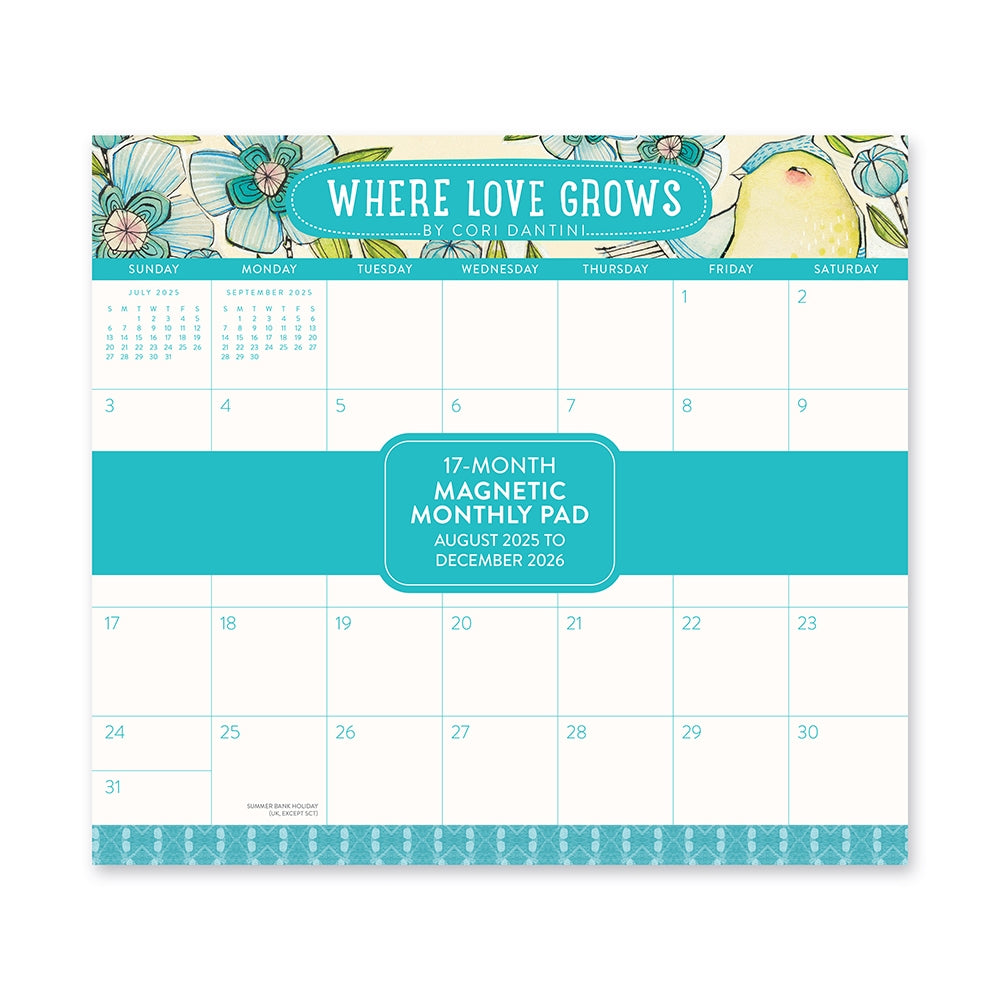 2026 Where Love Grows - 17-Month Monthly Magnetic Pad Calendar