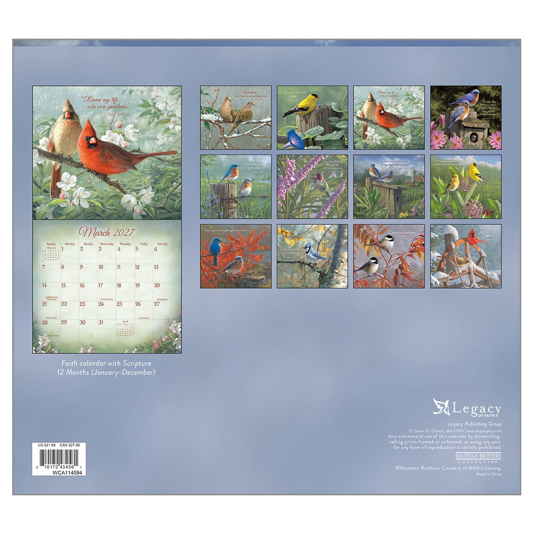 2027 Songbirds Of Faith - Scripture - Deluxe Wall Calendar by Susan Bourdet