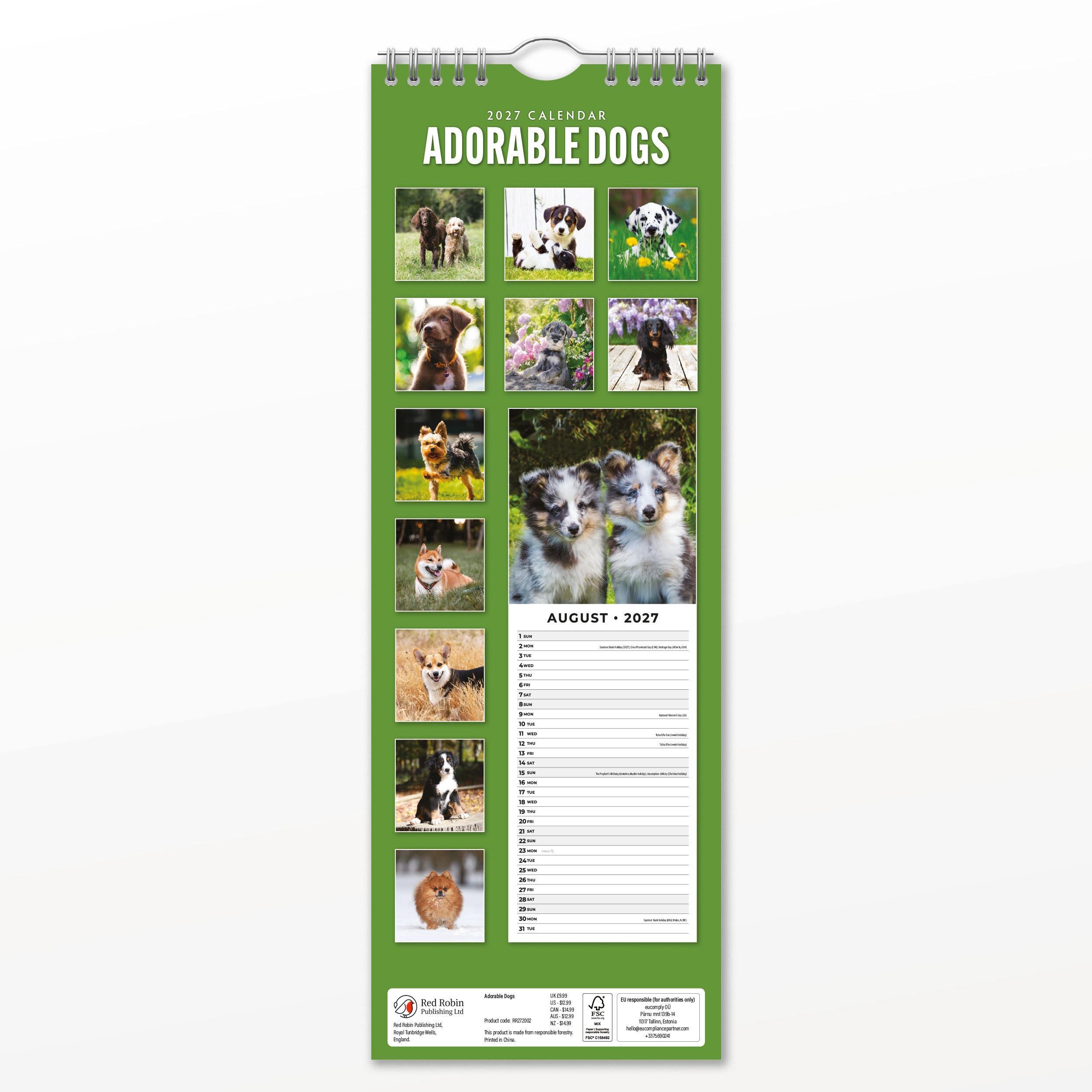 2027 Adorable Dogs - Slim Wall Calendar