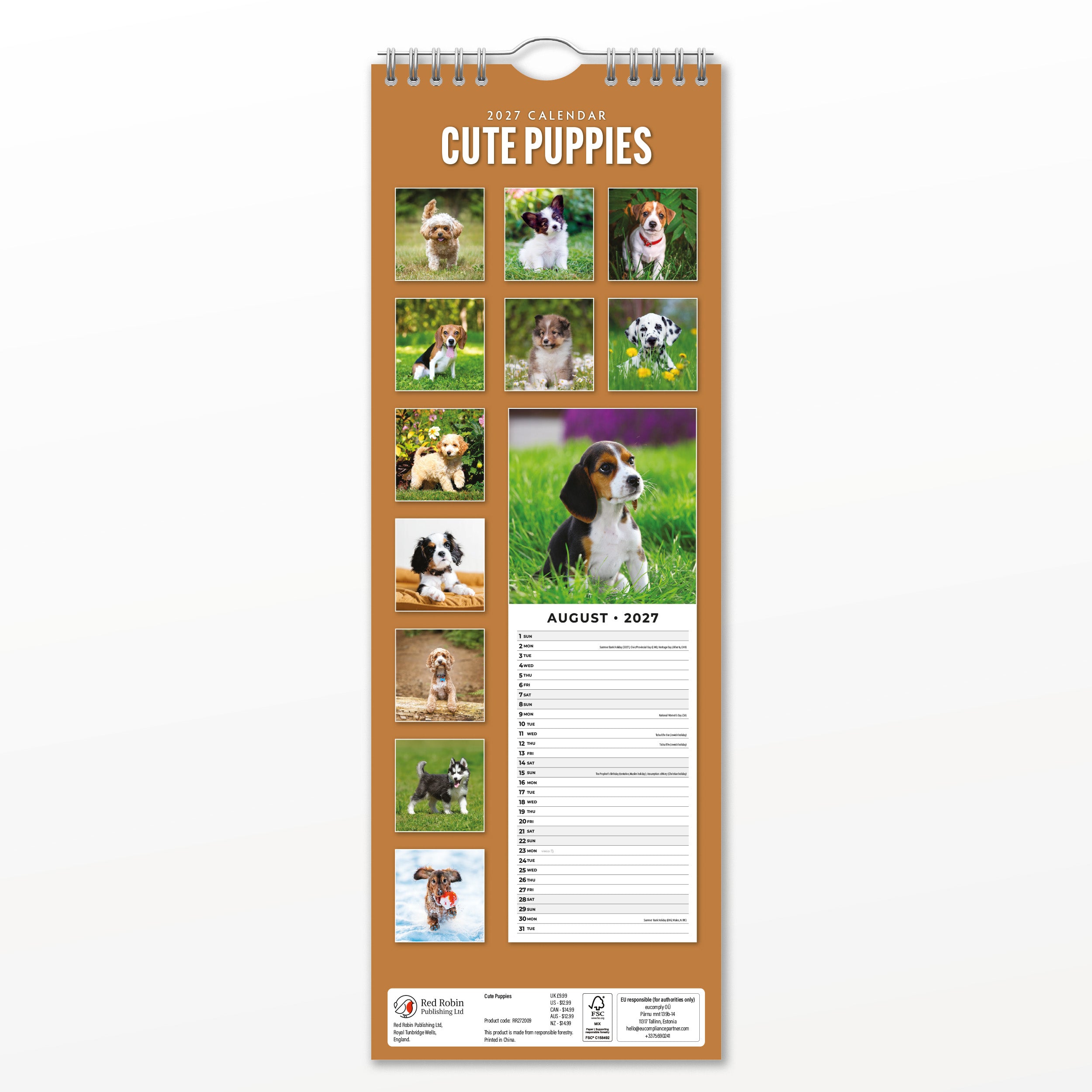 2027 Cute Puppies - Slim Wall Calendar