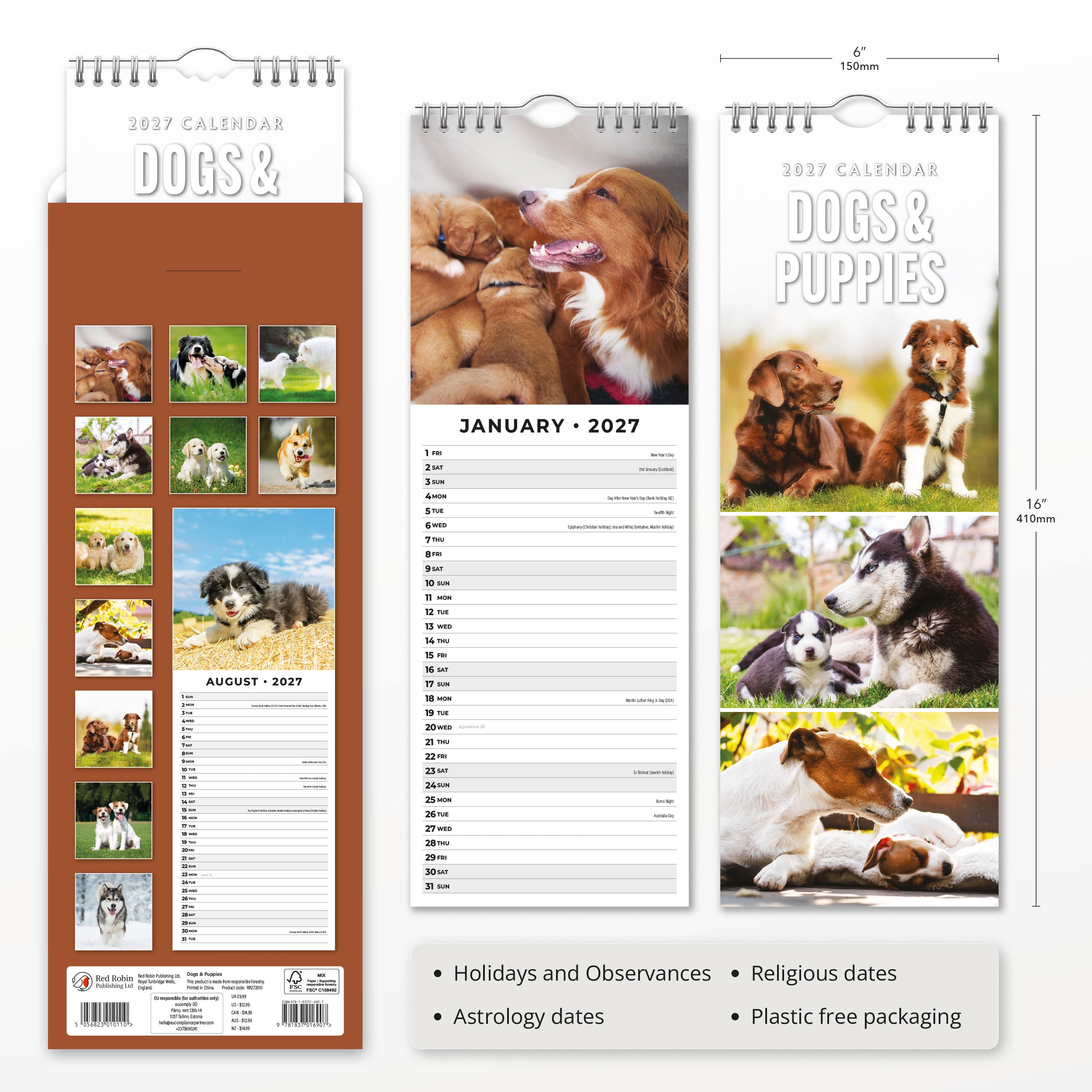 2027 Dogs & Puppies - Slim Wall Calendar
