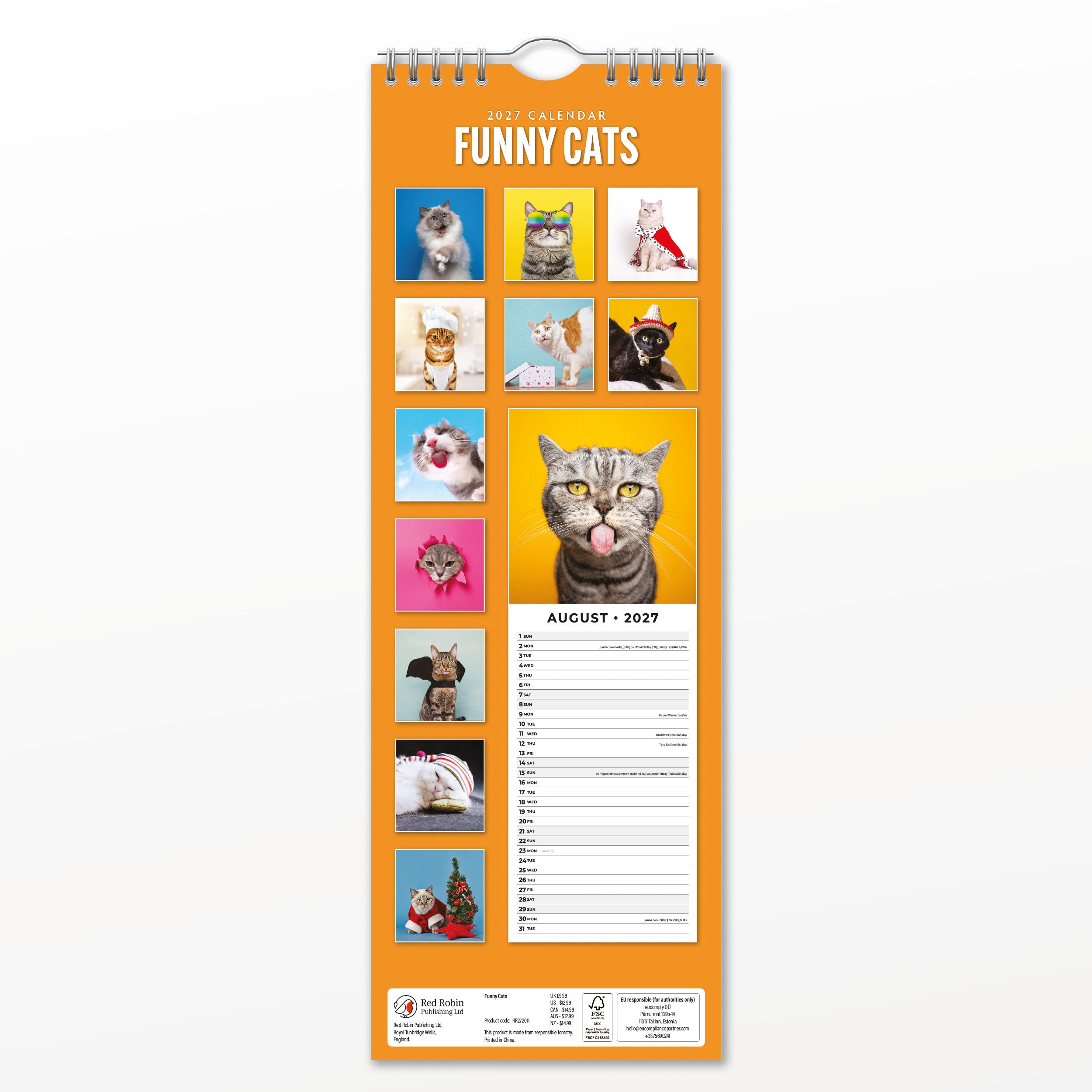 2027 Funny Cats - Slim Wall Calendar