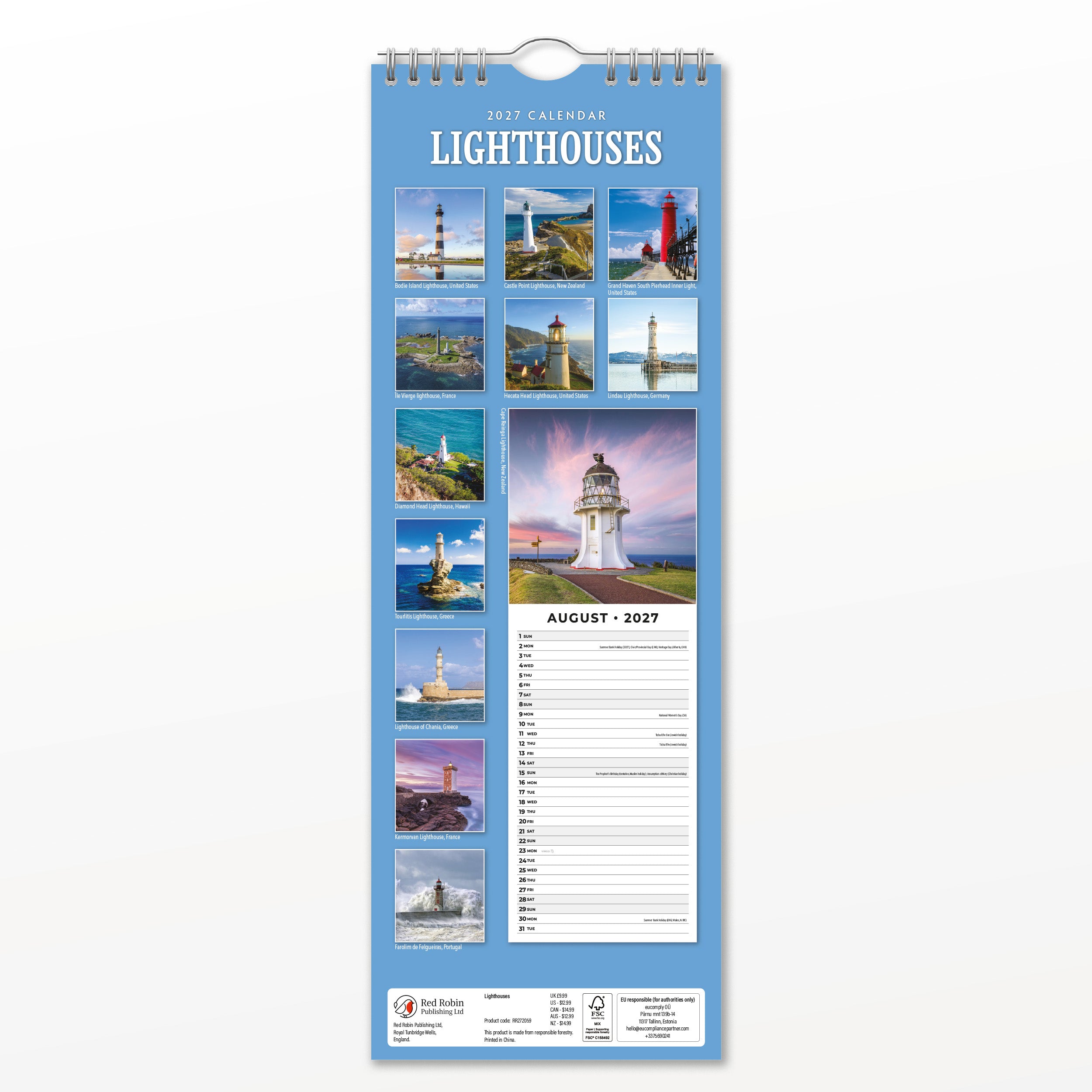 2027 Lighthouses - Slim Wall Calendar