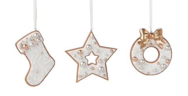 Hanging White Iced Cookies, Set of 3 (13 Cm) - Christmas Decoration