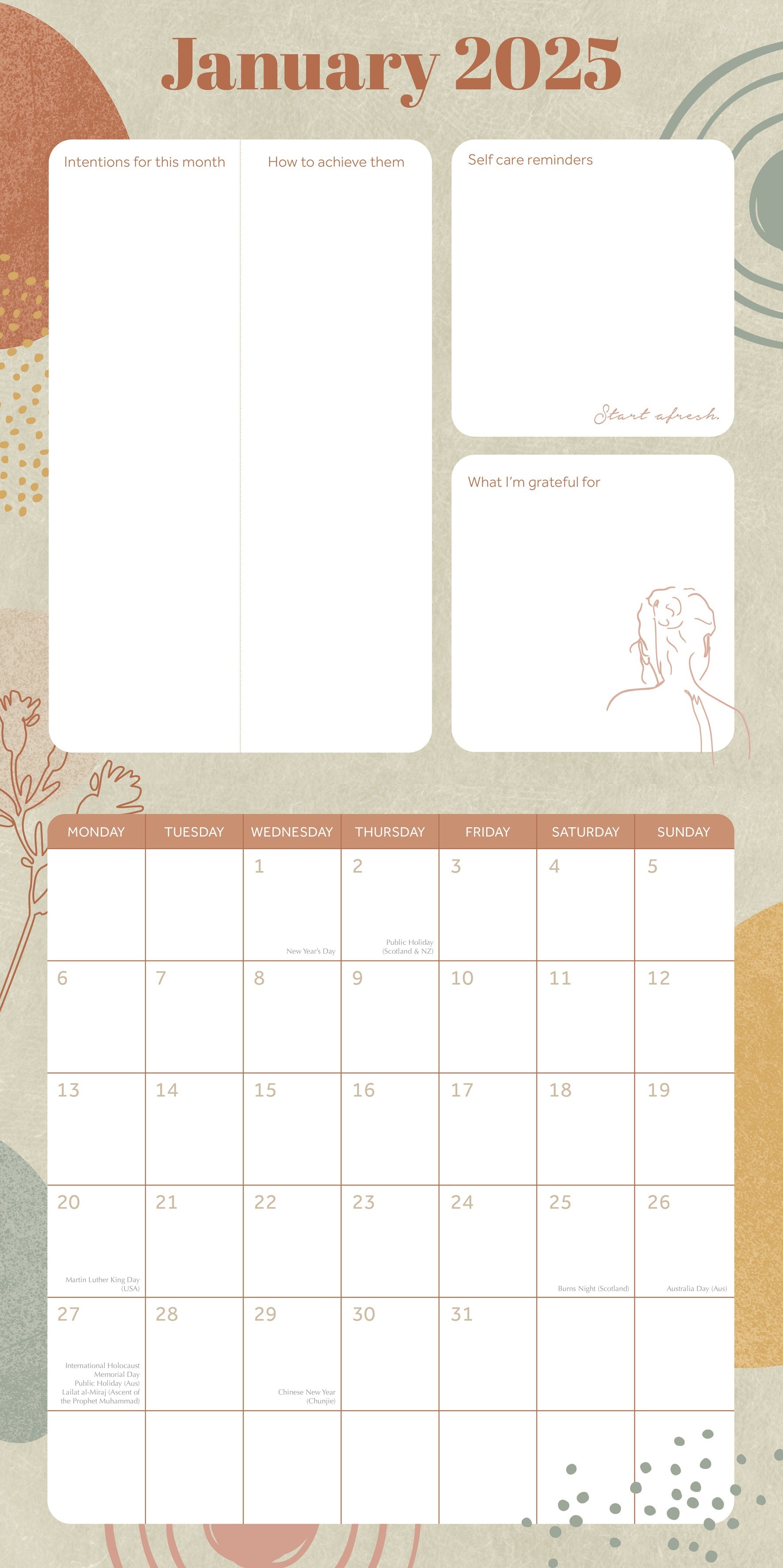 2025 Wellness - Square Wall Calendar