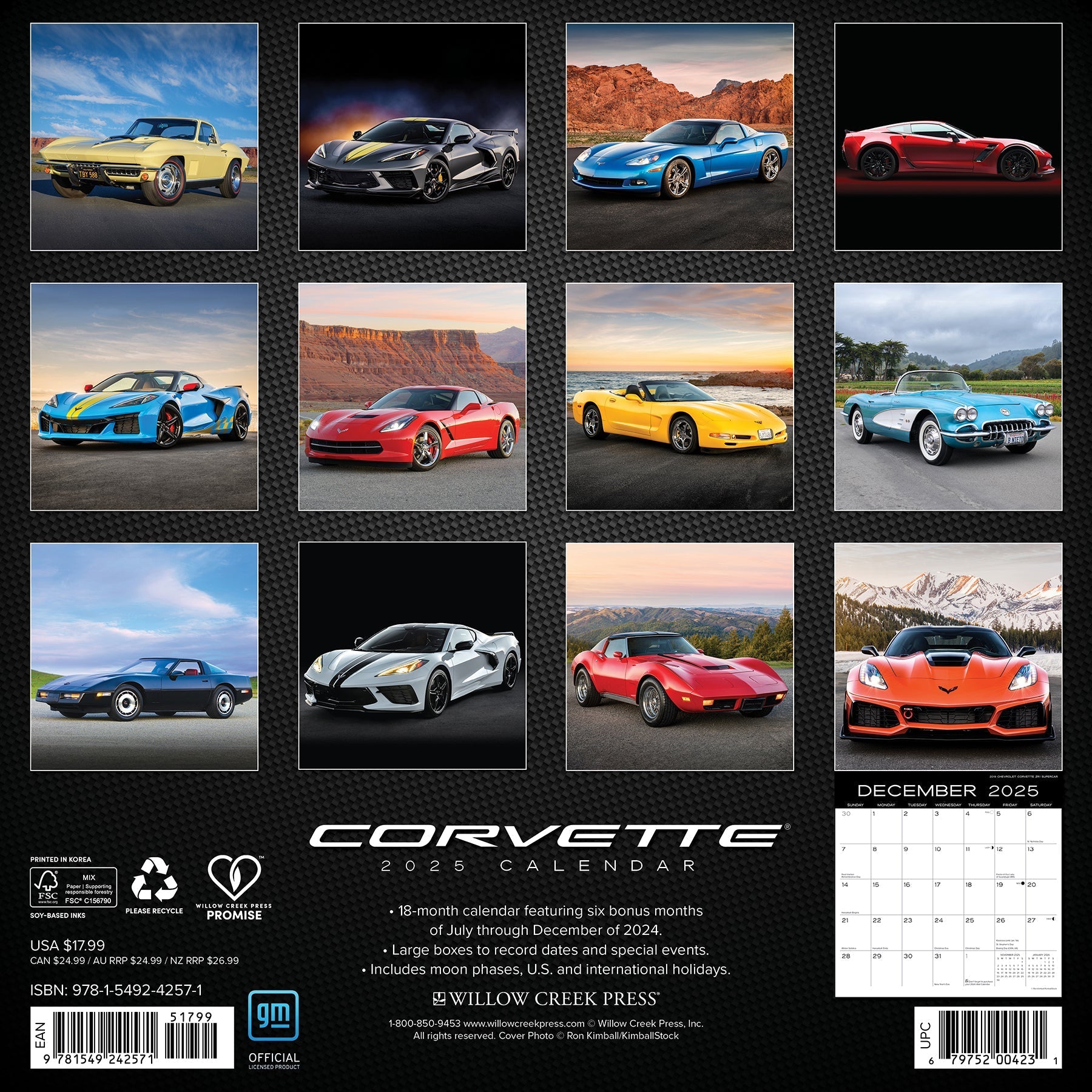 2025 Corvette (w/foil) - Square Wall Calendar (US Only)
