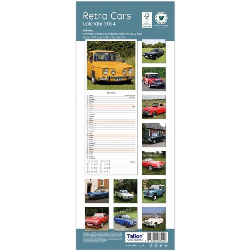 2024 Retro Cars Super - Slim Wall Calendar
