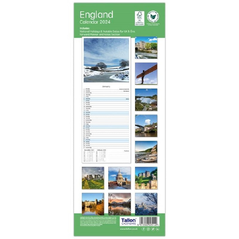 2024 Blue England Super - Slim Wall Calendar
