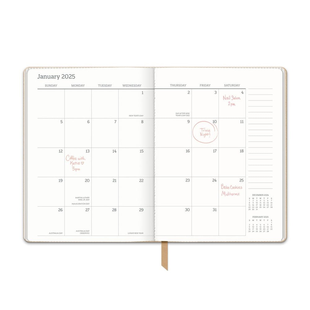 2025 Leaves on Hazelnut Medium Dual - Textured Weekly & Monthly Diary/Planner