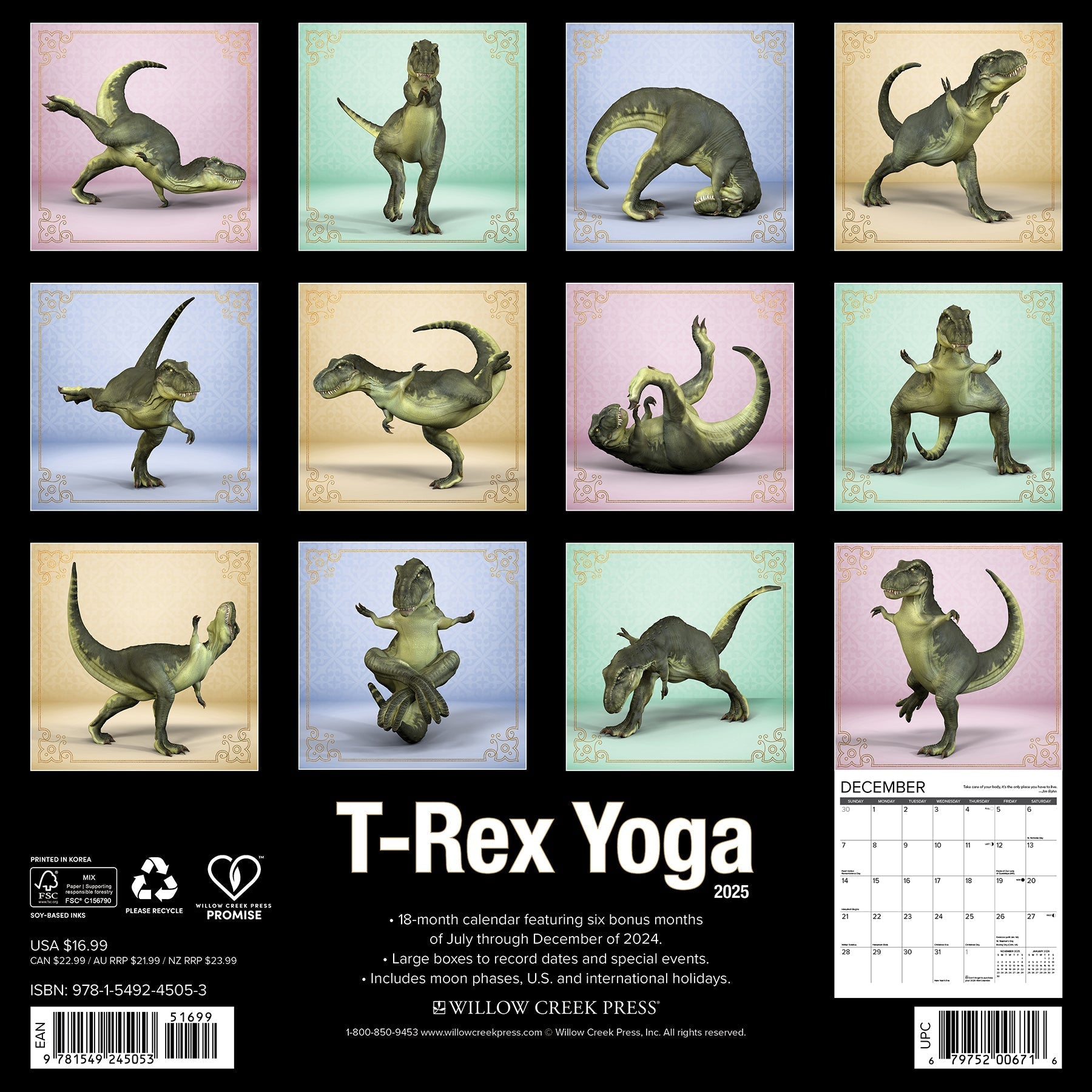 2025 T-Rex Yoga - Square Wall Calendar (US Only)