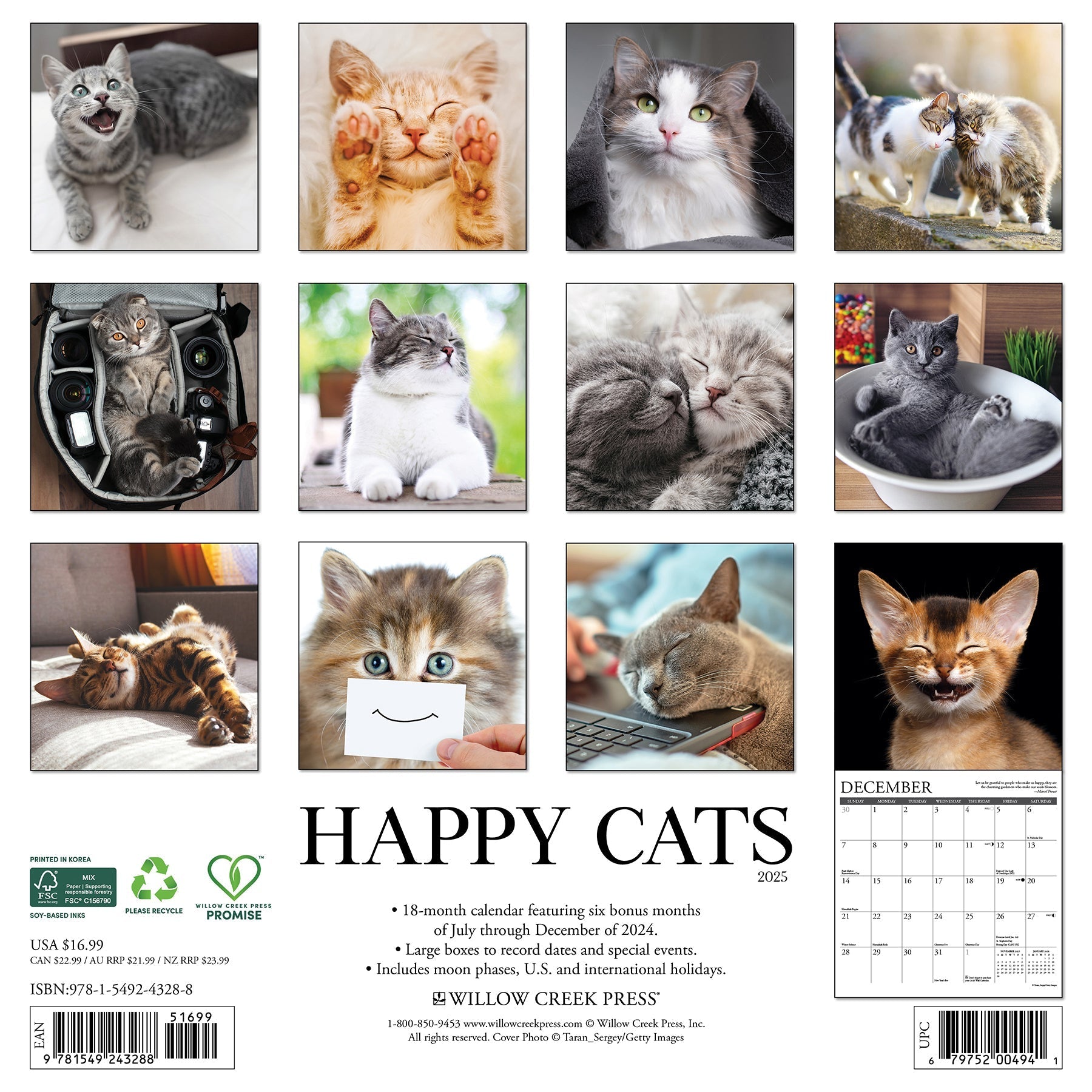 2025 Happy Cats - Square Wall Calendar (US Only)