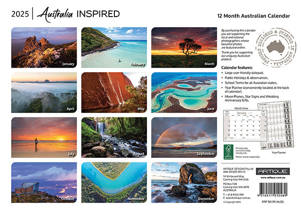 2025 Australia Inspired By Artique - Horizontal Wall Calendar