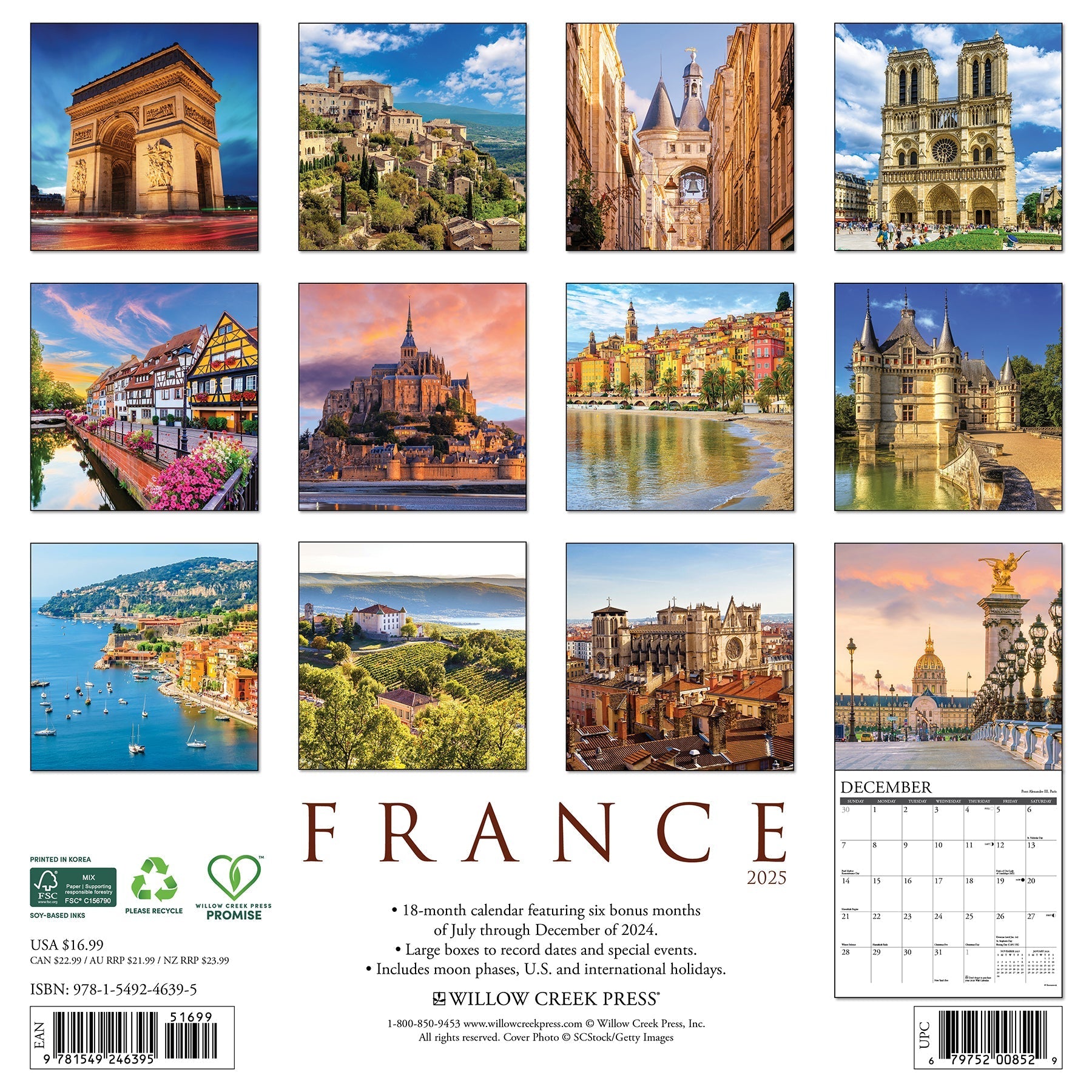 2025 France - Square Wall Calendar (US Only)