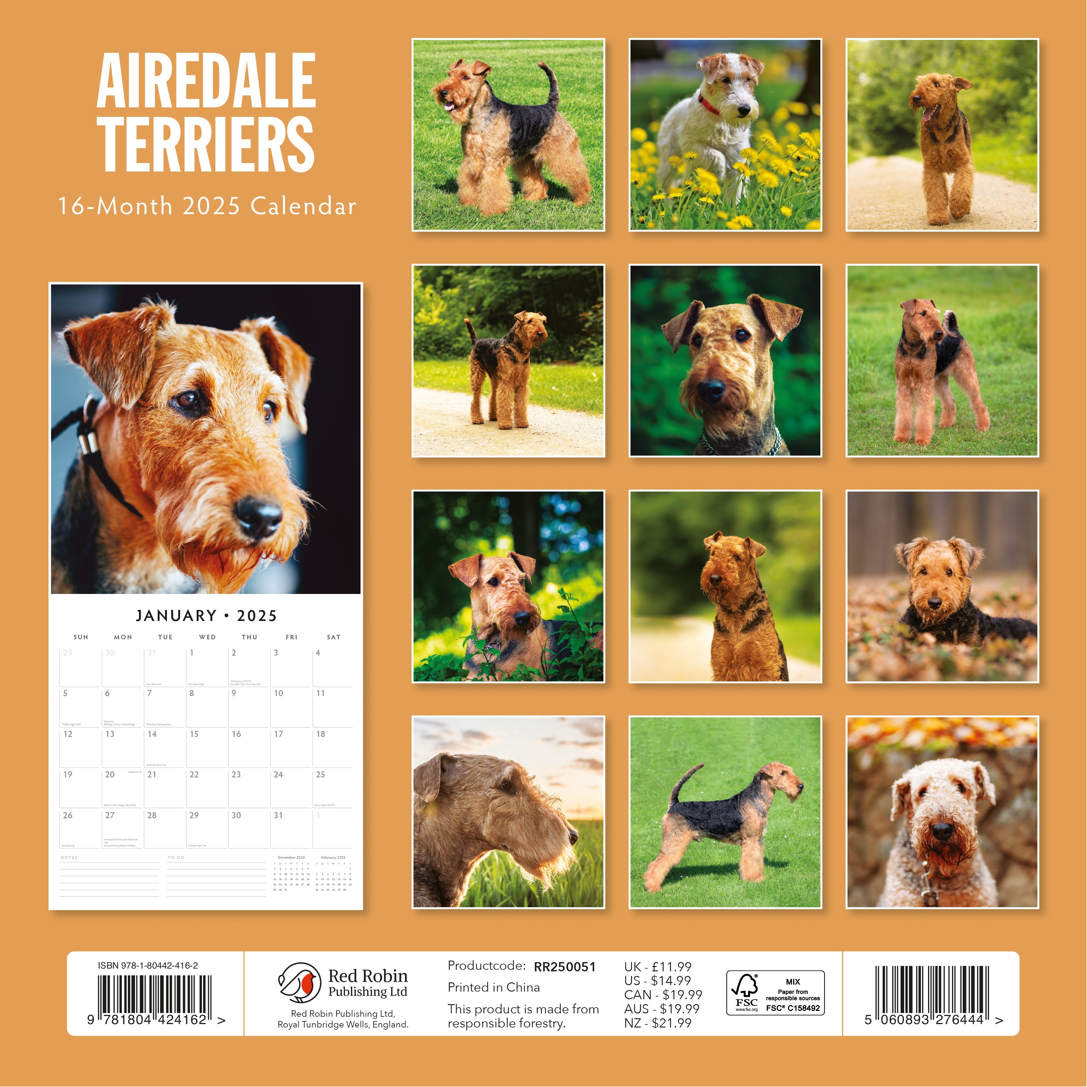 2025 Airedale Terriers - Square Wall Calendar