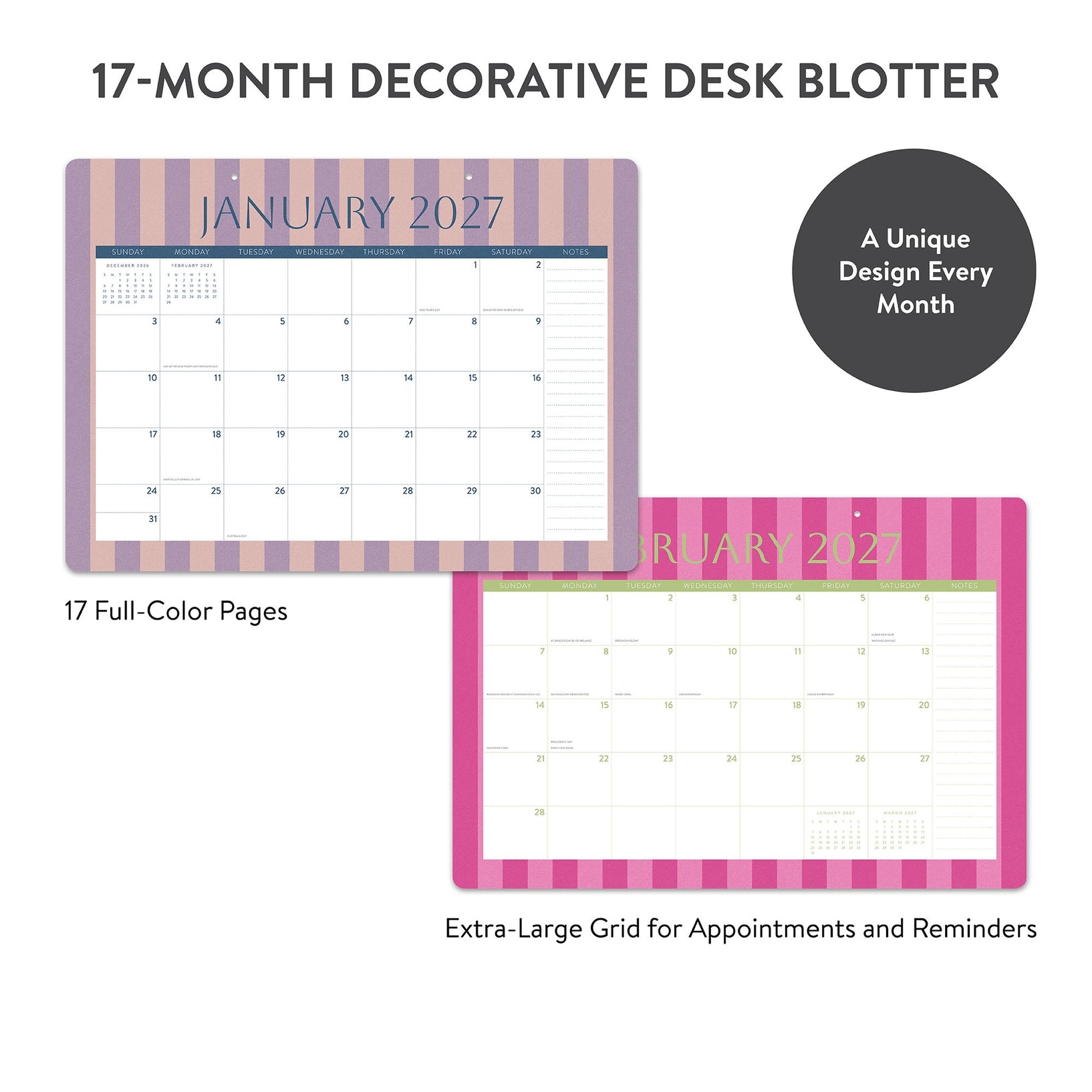 2027 Cabana Stripes - 17-Month Desk Blotter Calendar