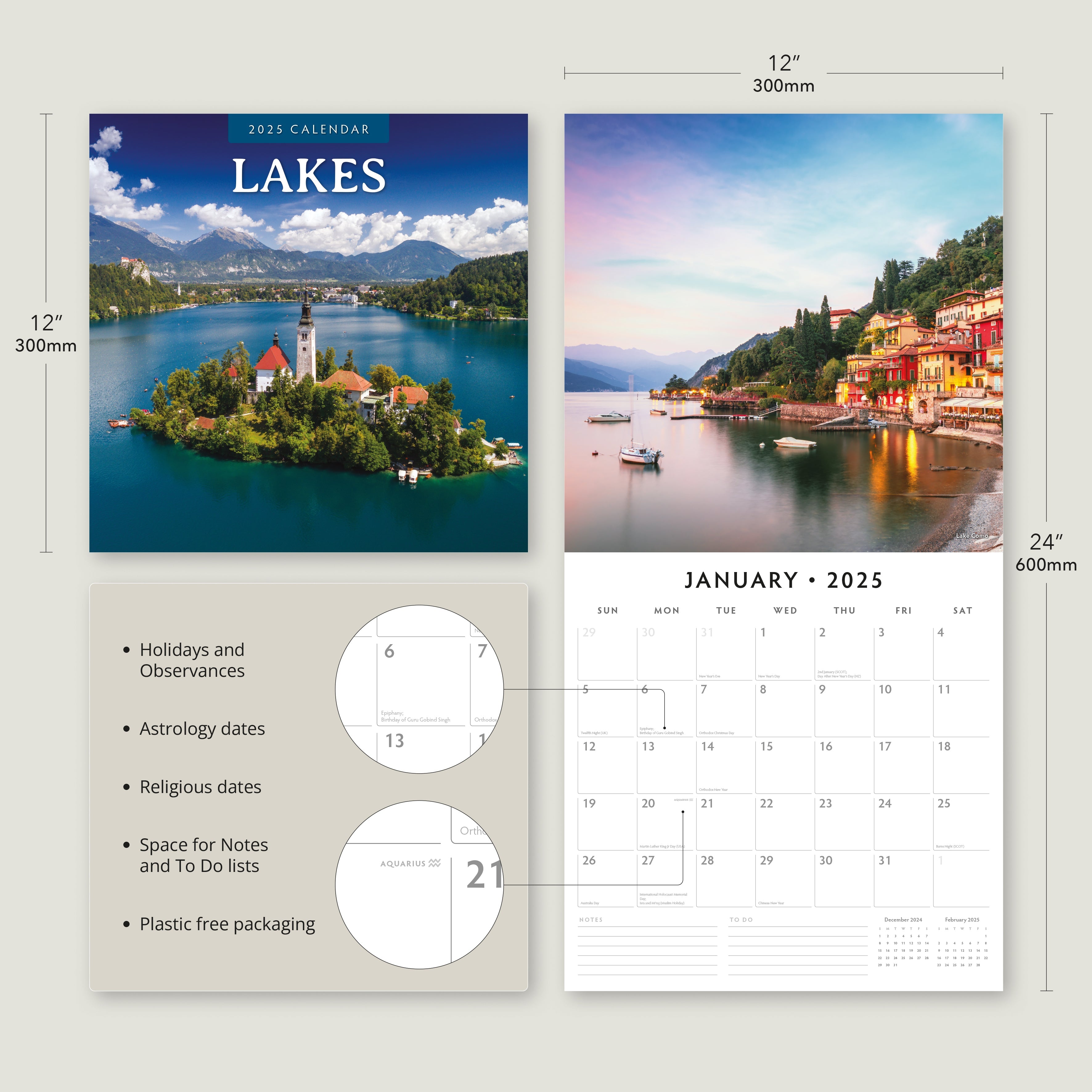 2025 Lakes - Square Wall Calendar