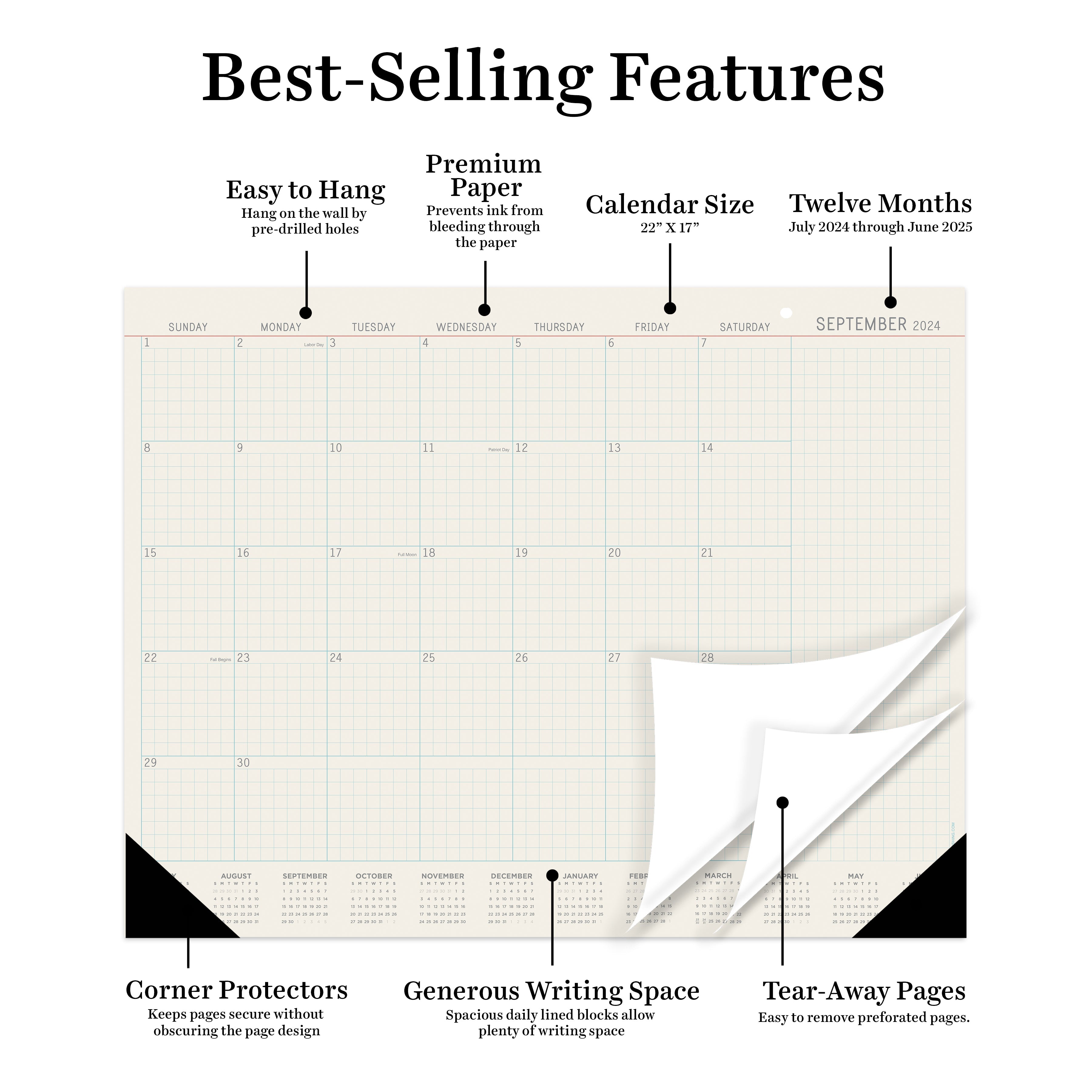 July 2024 - June 2025 Vintage Professional - Large Monthly Desk Pad Blotter Academic Calendar