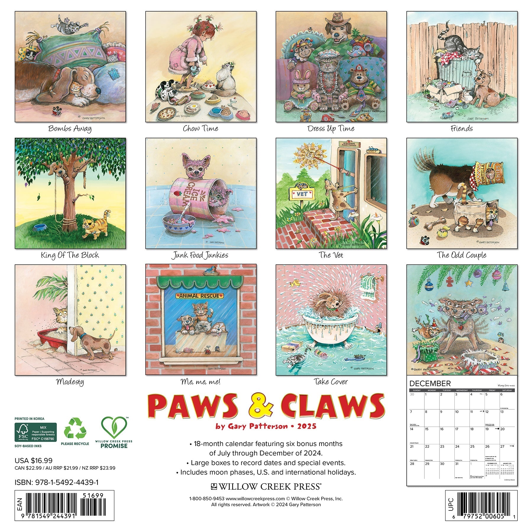 2025 Paws & Claws by Gary Patterson - Square Wall Calendar (US Only)