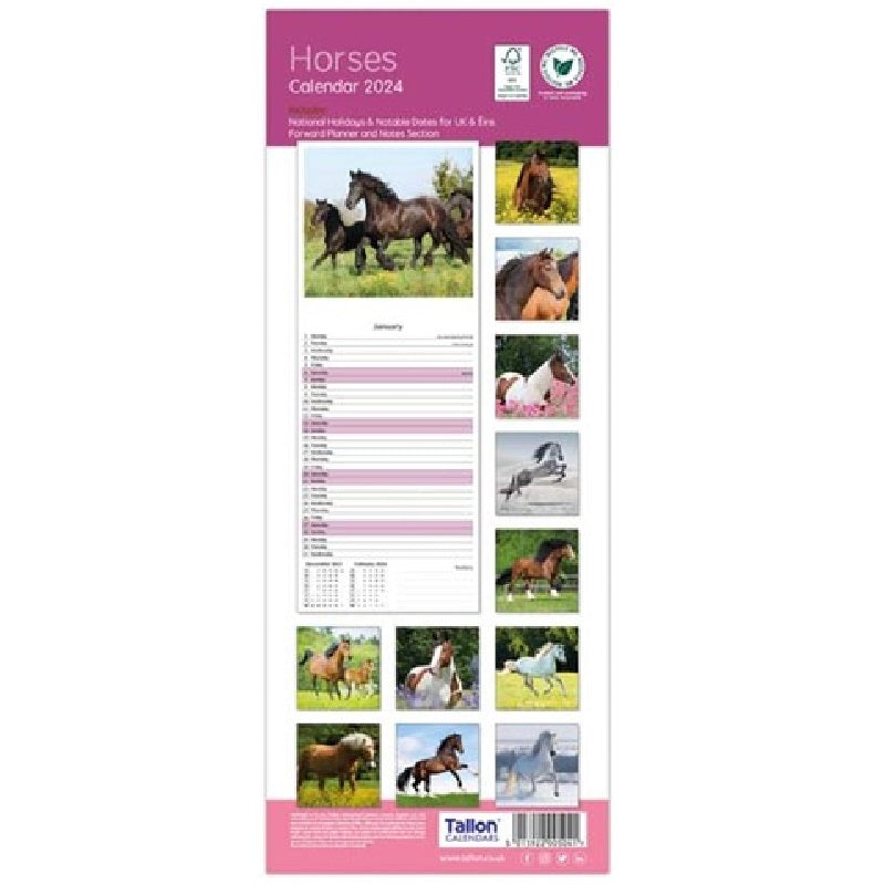 2024 Horses Super - Slim Wall Calendar