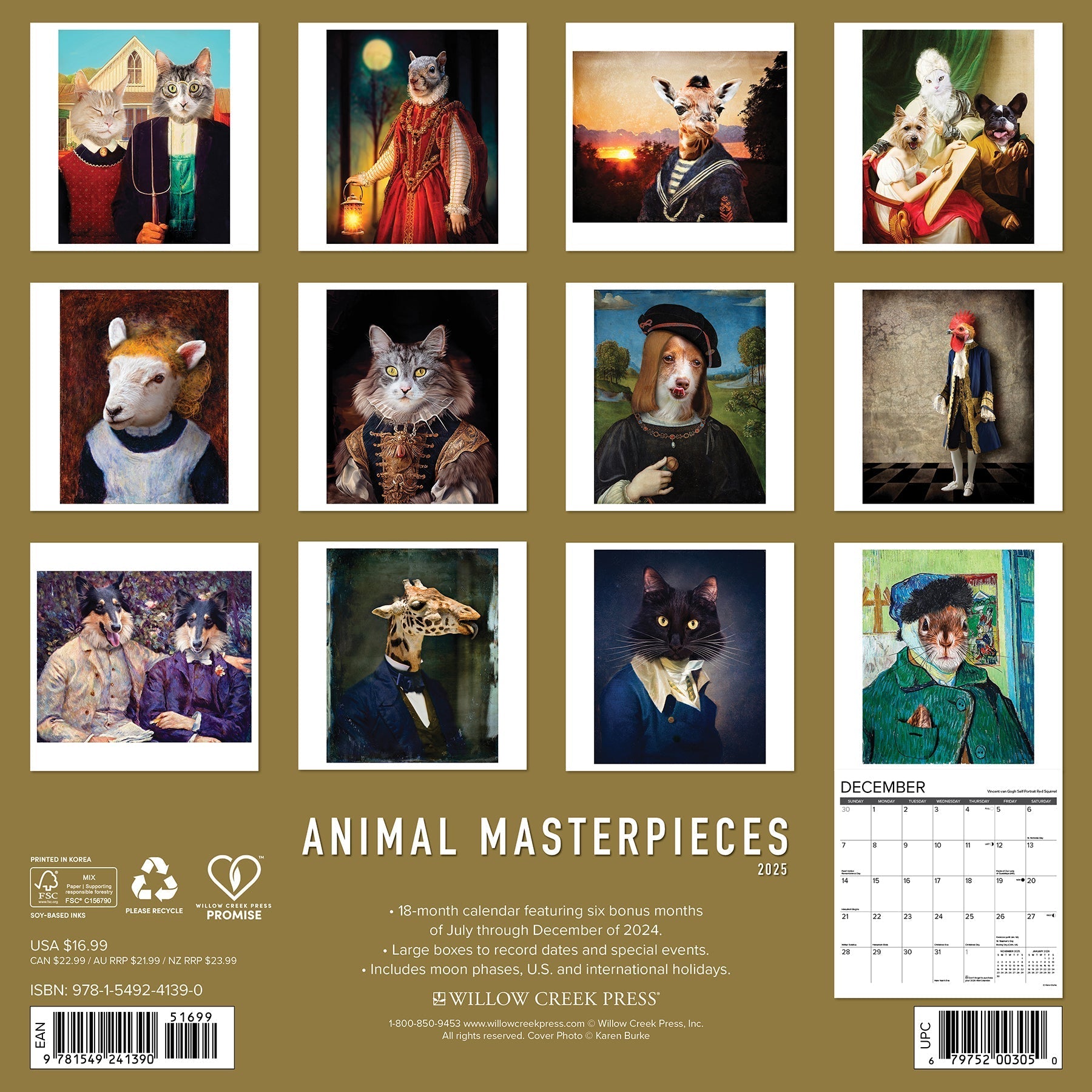 2025 Animal Masterpieces - Square Wall Calendar (US Only)