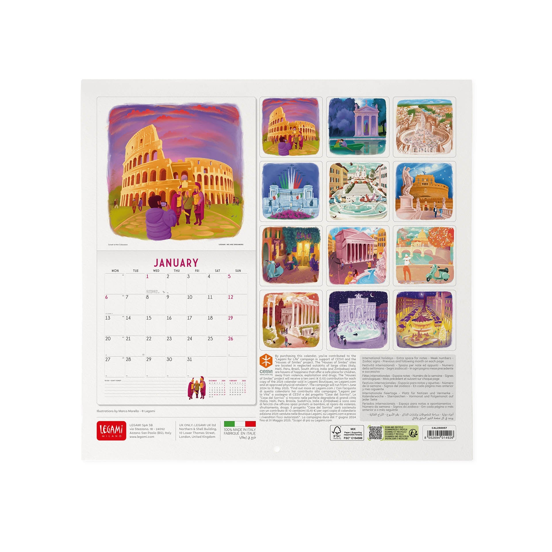 2025 Rome by Legami - Square Wall Calendar