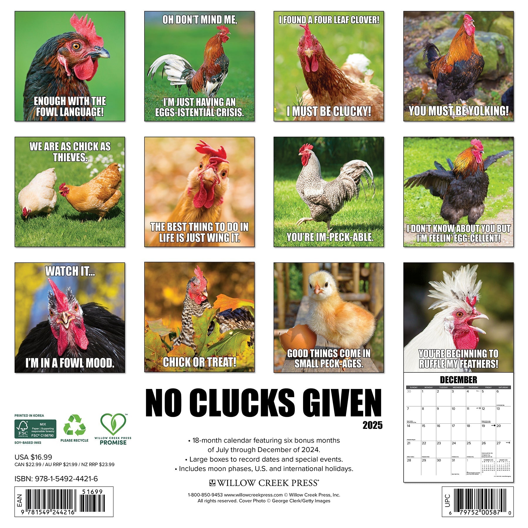 2025 No Clucks Given - Square Wall Calendar (US Only)